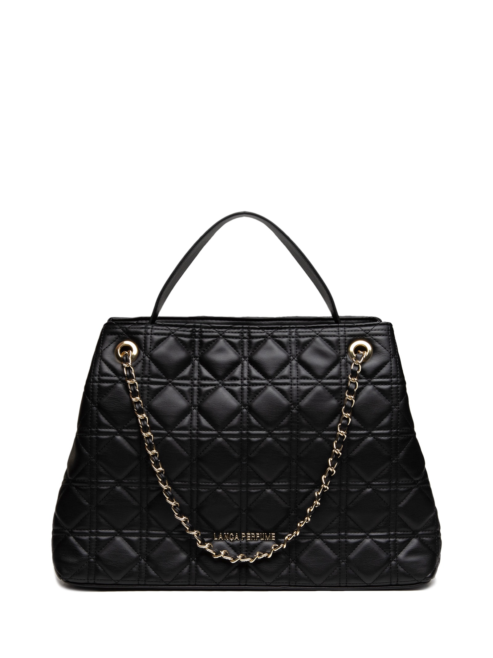 Bolsa Feminina Média Shopping Matelassê E Enfeite Preto Lança Perfume