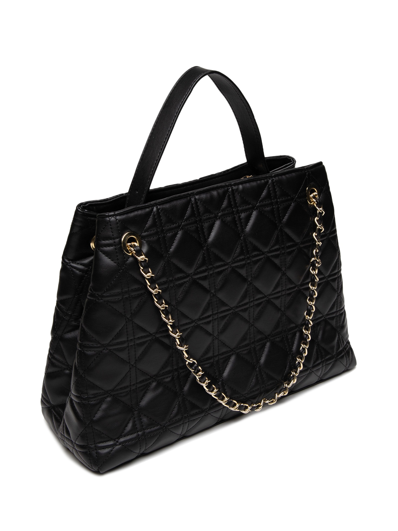 Bolsa Feminina Média Shopping Matelassê E Enfeite Preto Lança Perfume