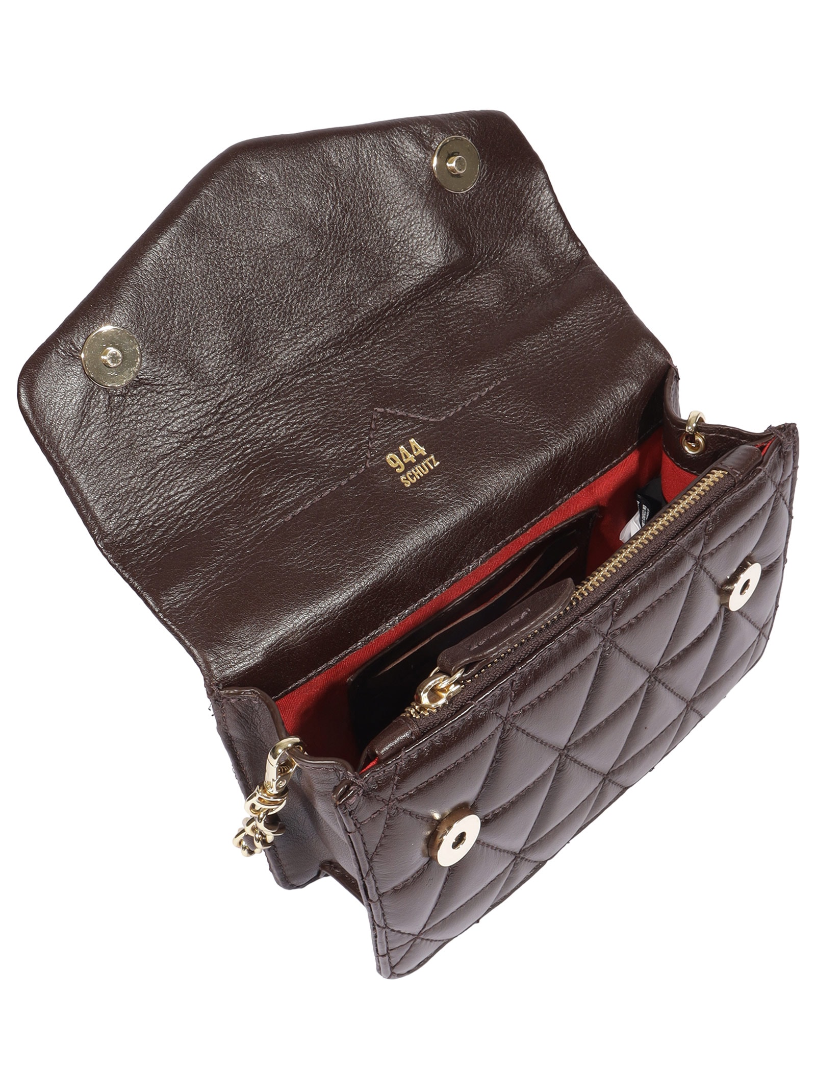 Bolsa Feminina Média Tiracolo 944 Matelassê Couro Marrom Schutz