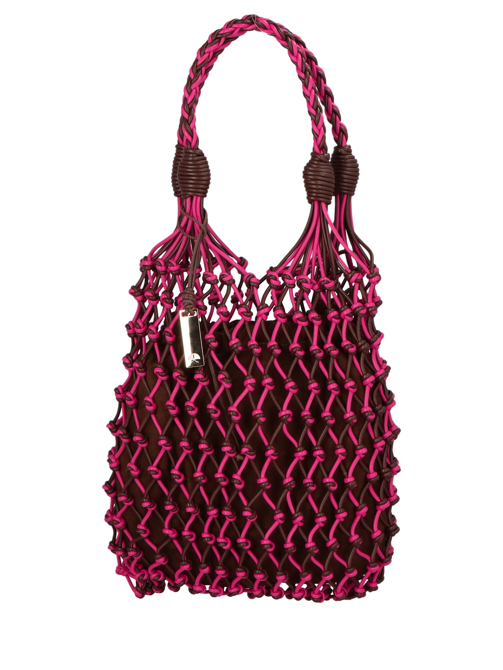 Bolsa Feminina Média Tramada Em Couro Marrom Luiza Barcelos