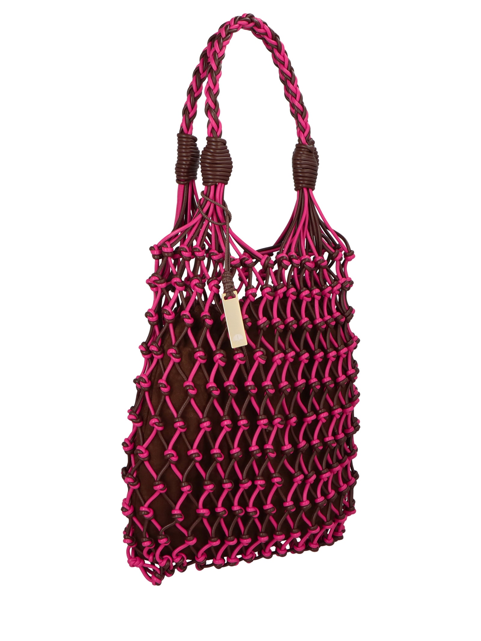 Bolsa Feminina Média Tramada Em Couro Marrom Luiza Barcelos