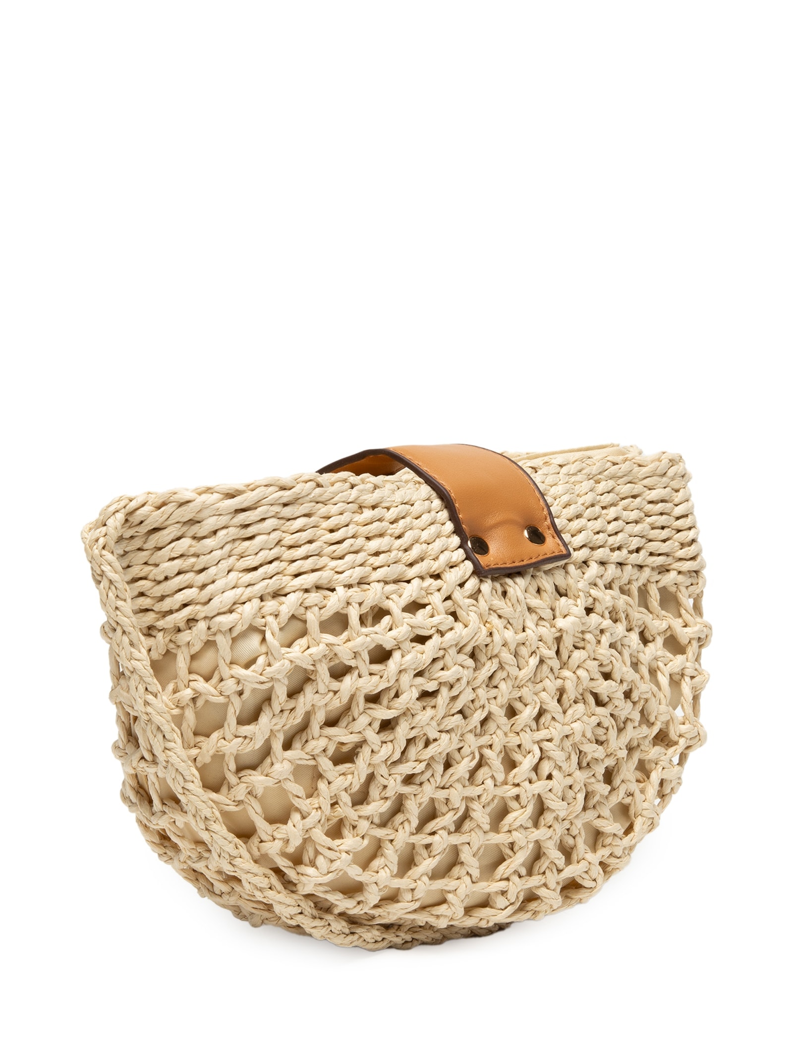 Bolsa Feminina Meia Lua Com Detalhes Em Couro Sintético Bege Basiq