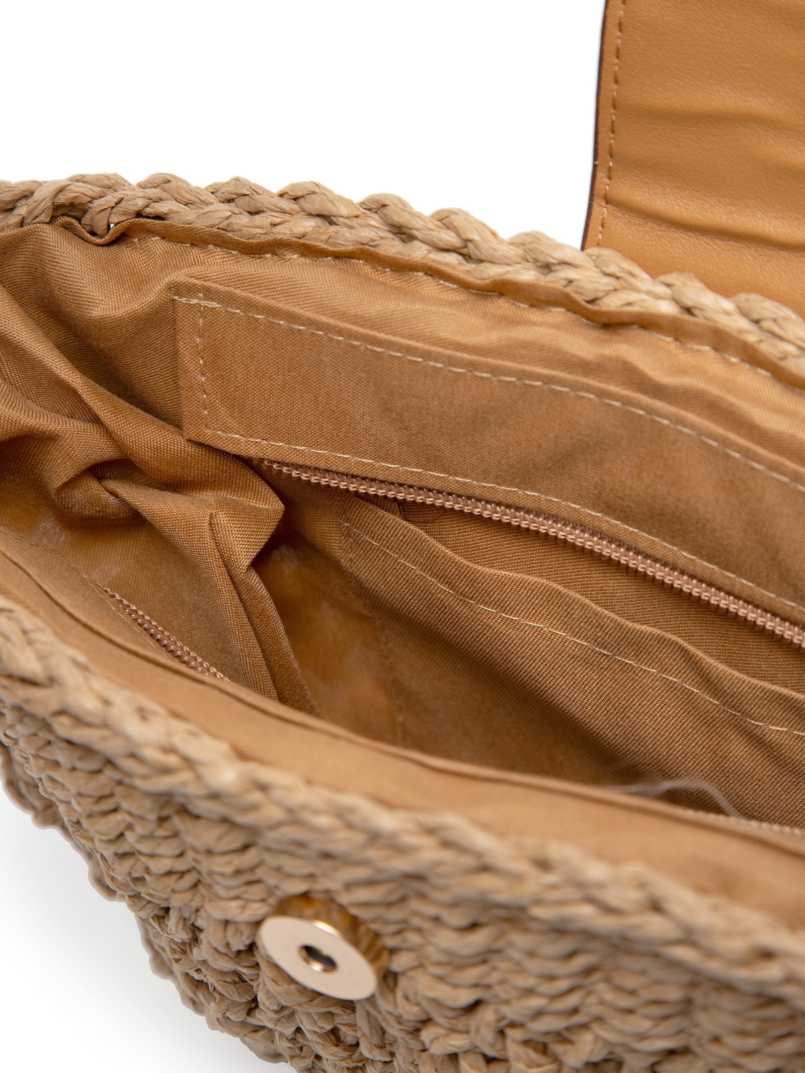 Bolsa Feminina Meia Lua palha Com Detalhe Em Sintético Bege Basiq
