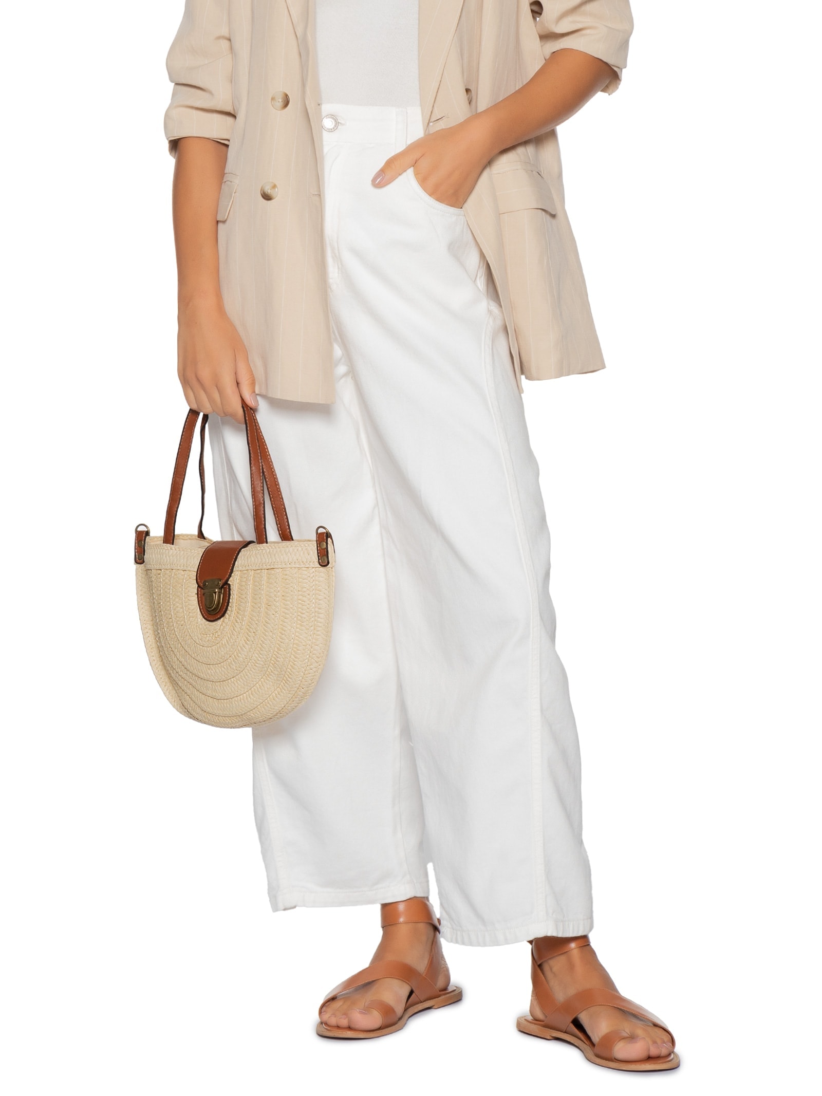 Bolsa Feminina Meia Lua Palha Off White Basiq