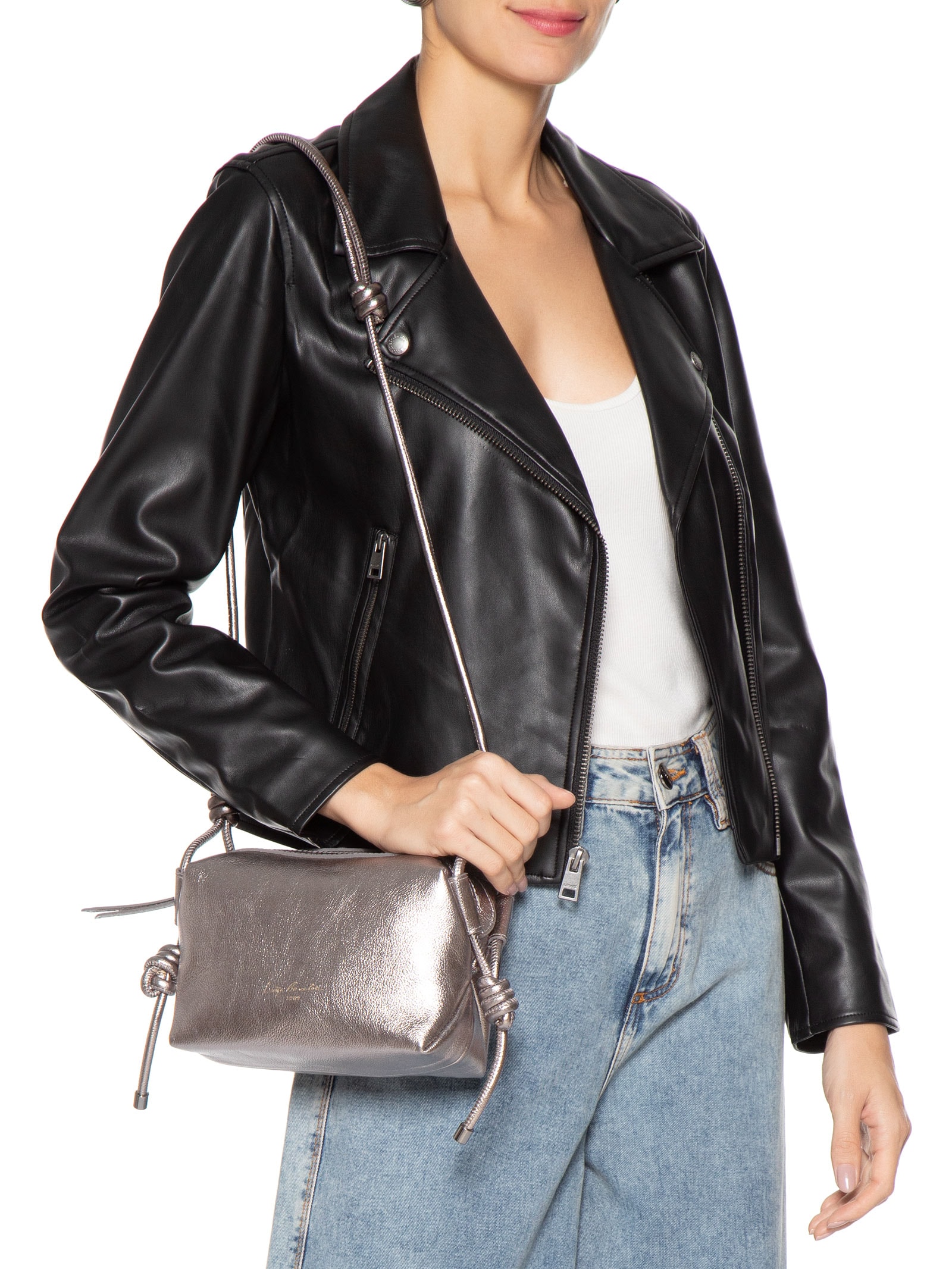 Bolsa Feminina Metal Leather Titânio Prateado Luiza Barcelos