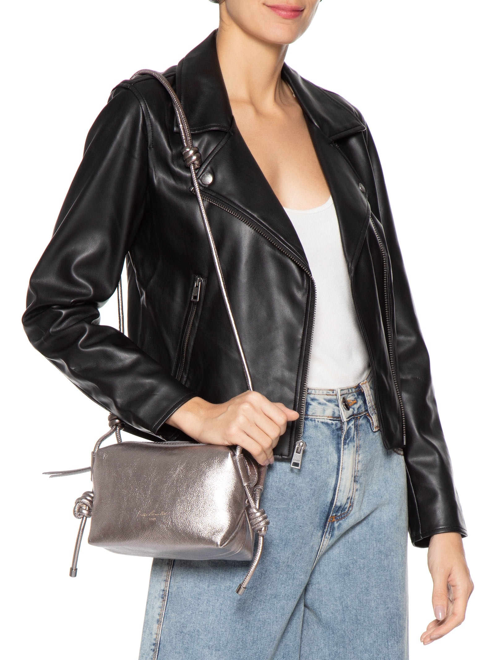 Bolsa Feminina Metal Leather Titânio Prateado Luiza Barcelos