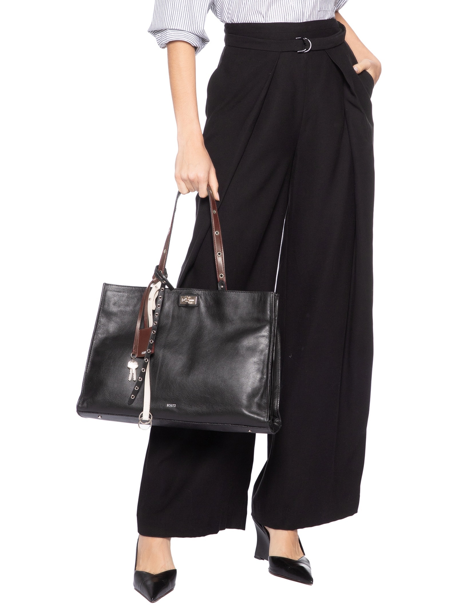 Bolsa Feminina Myst Grande Couro Preto Schutz