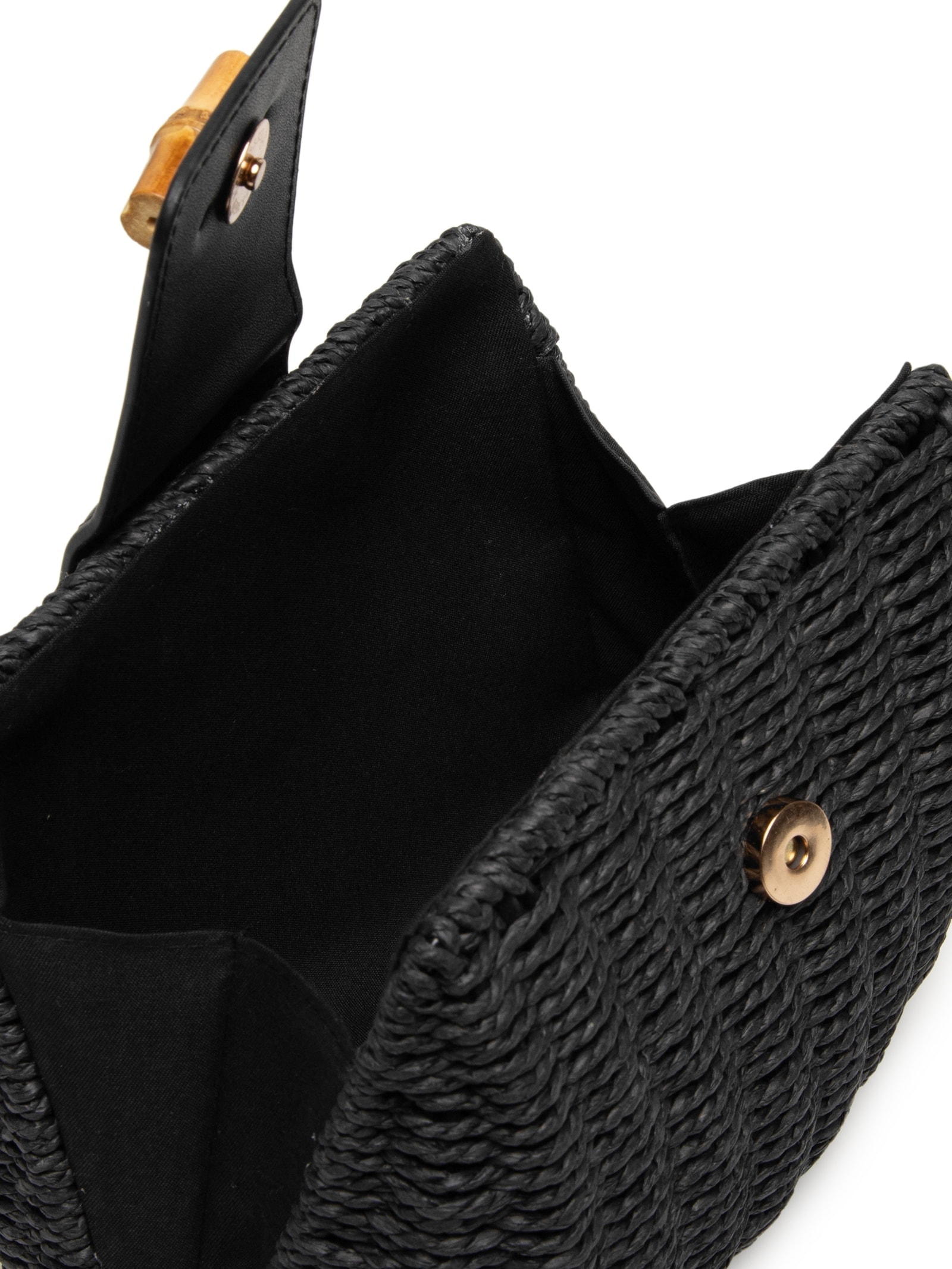 Bolsa Feminina Palha com Detalhes em Couro Preto Basiq