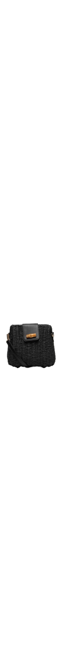 Bolsa Feminina Palha com Detalhes em Couro - Preto
