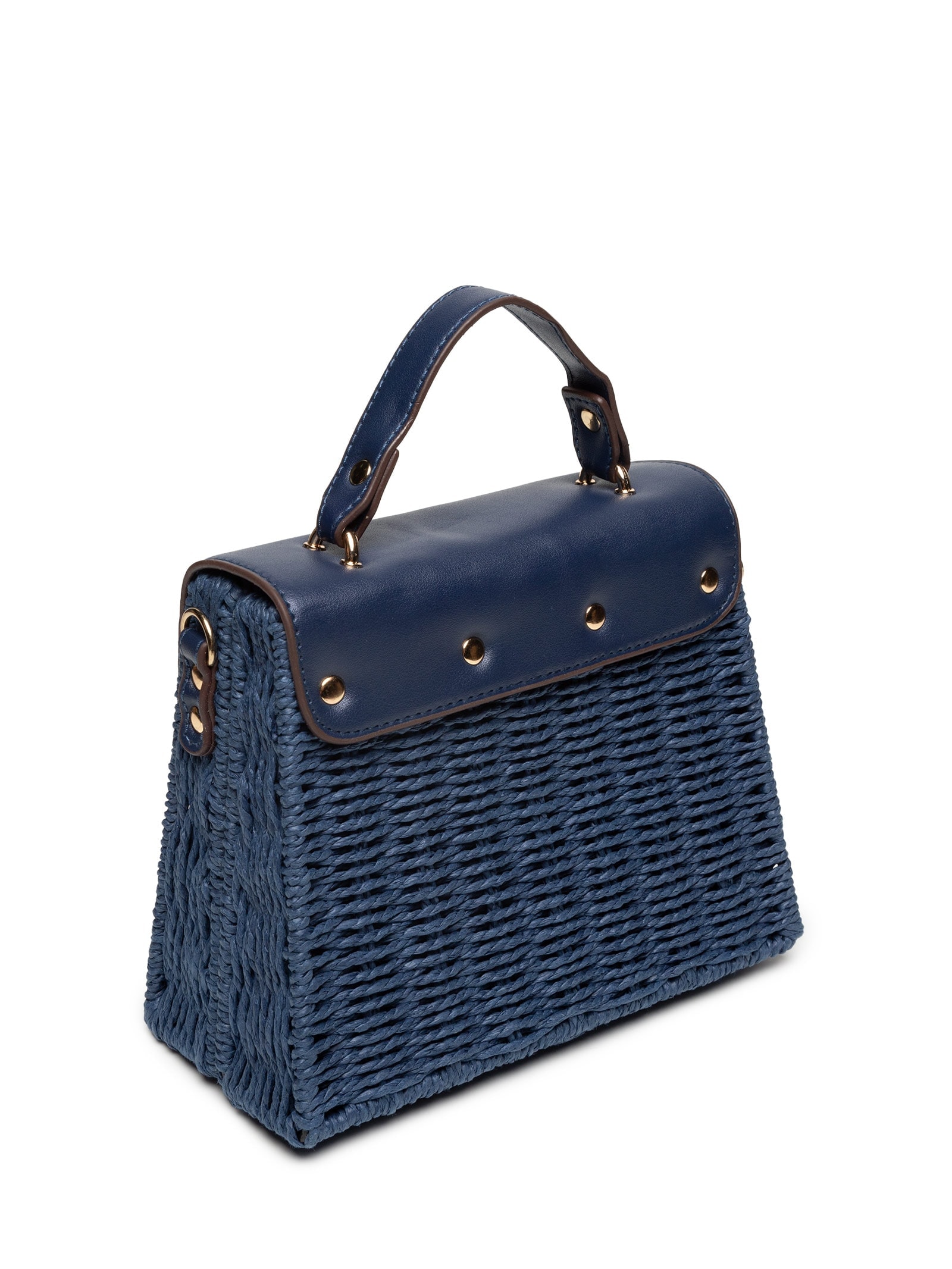 Bolsa Feminina Palha Com Detalhes Em Couro Sintético Azul Basiq