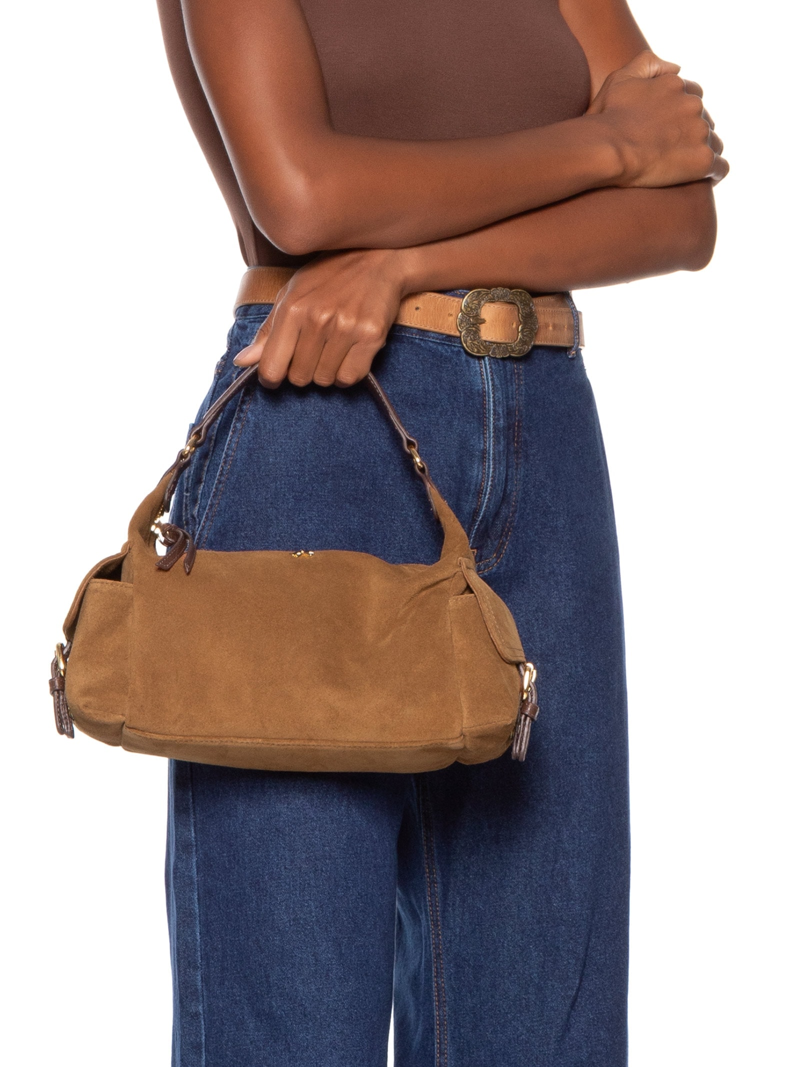 Bolsa Feminina Pequena Camurça Viena Marrom Luiza Barcelos