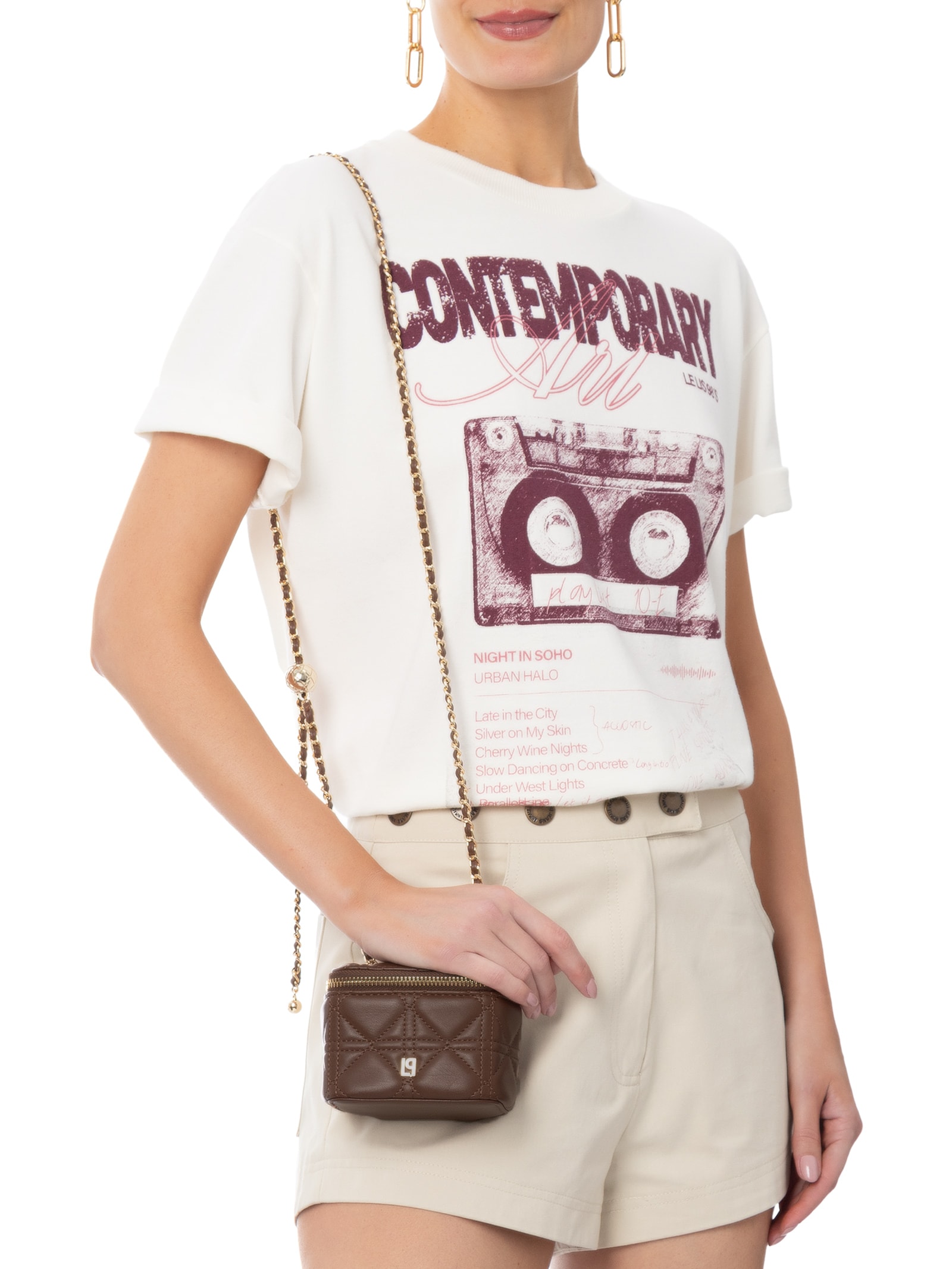 Bolsa Feminina Pequena Crossbody Matelassê E Espelho Marrom Lança Perfume