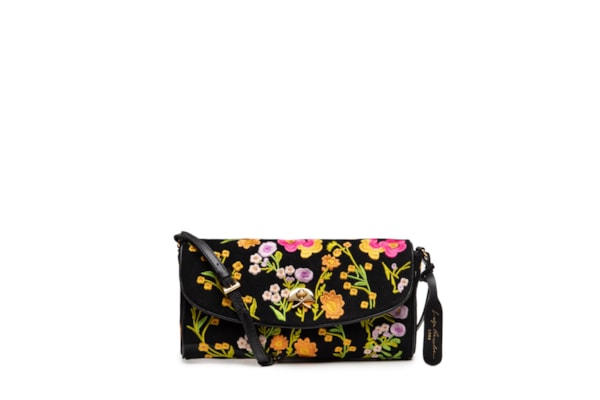 Bolsa Feminina Pequena Em Camurça Com Bordado - Preto