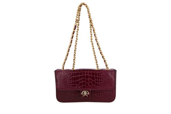 Bolsa Feminina Pequena Em Couro Alças Corrente - Vermelho