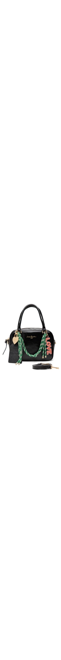 Bolsa Feminina Pequena Em Couro Com Charms - Preto