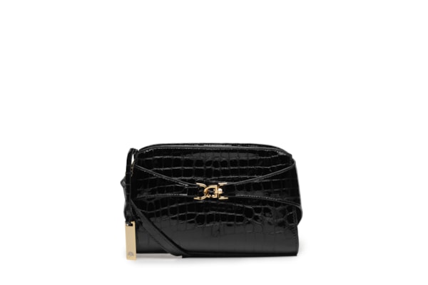 Bolsa Feminina Pequena Em Couro Croco Verniz - Preto