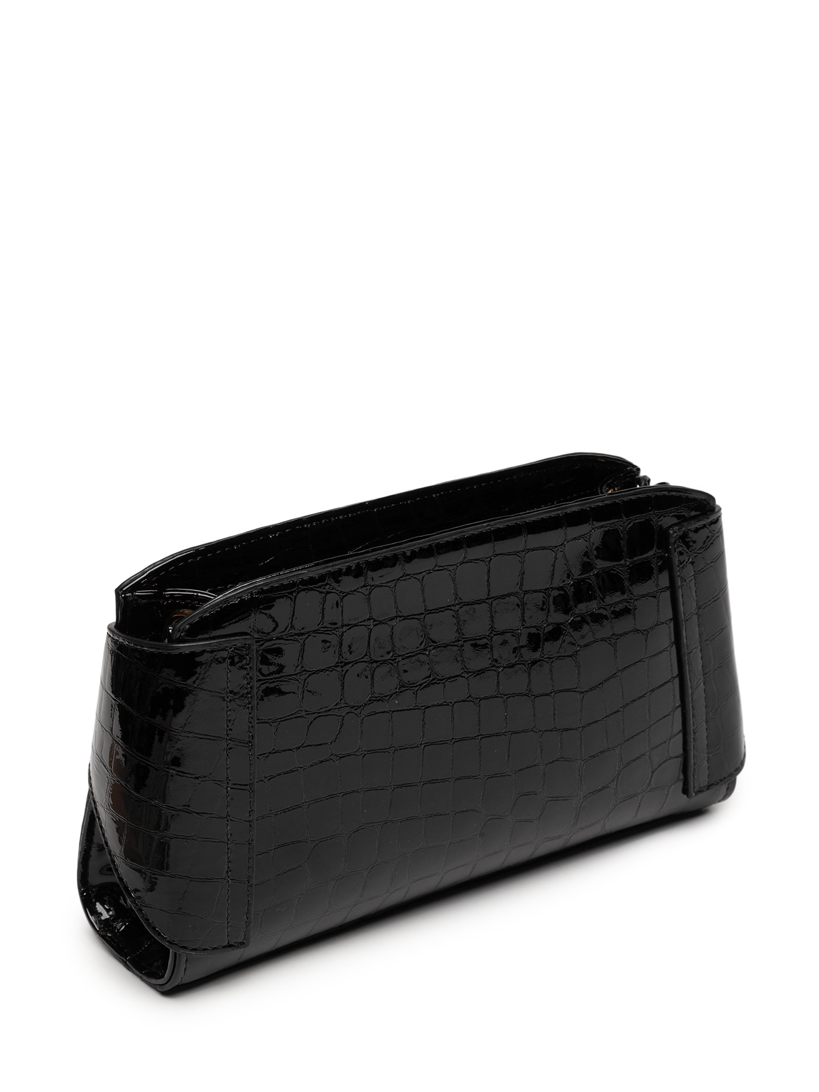 Bolsa Feminina Pequena Em Couro Croco Verniz Preto Luiza Barcelos