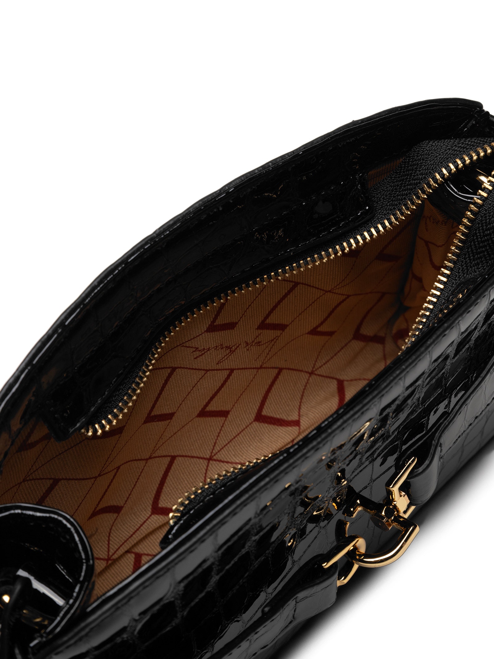 Bolsa Feminina Pequena Em Couro Croco Verniz Preto Luiza Barcelos