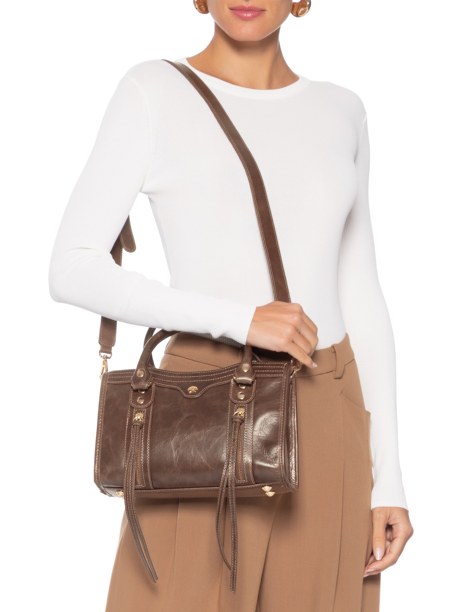 Bolsa Feminina Pequena Em Couro Marrom Luiza Barcelos