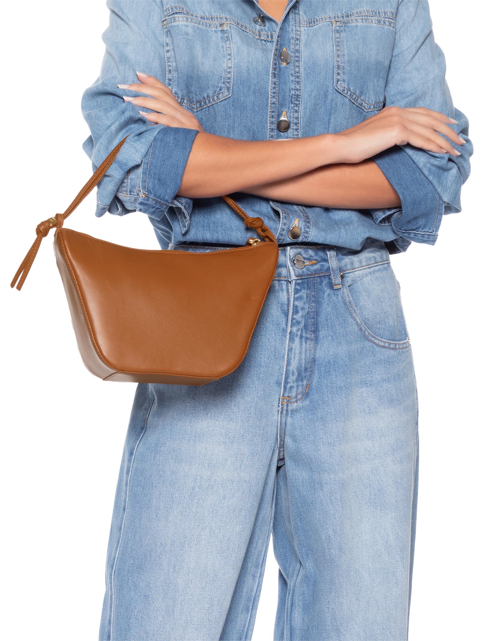 Bolsa Feminina Pequena Hobo Em Couro Marrom Luiza Barcelos