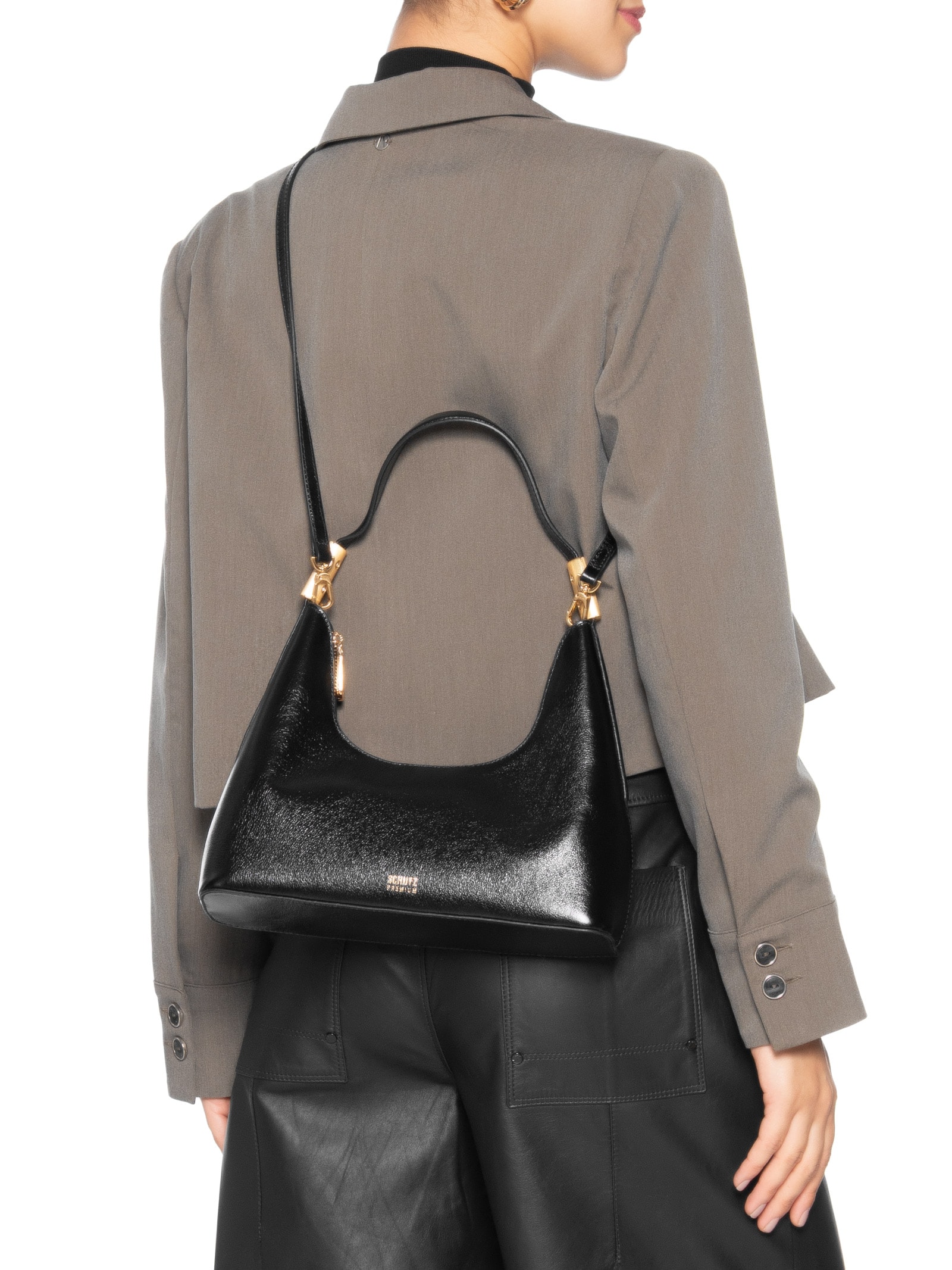 Bolsa Feminina Pequena Hobo Tiracolo Couro Preto Schutz