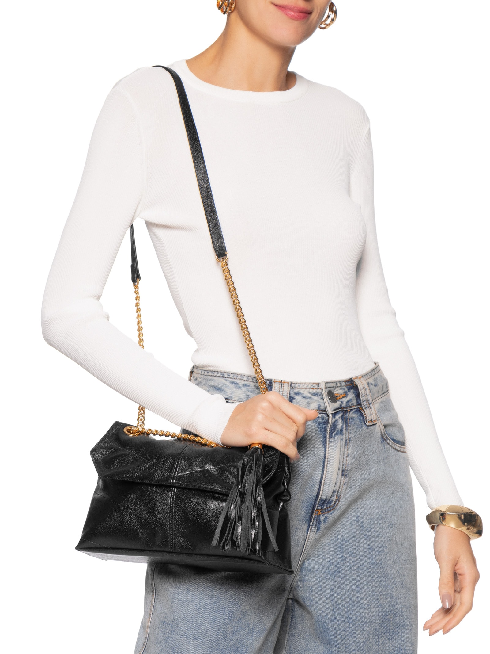 Bolsa Feminina Pequena Leather Glove Preto Arezzo