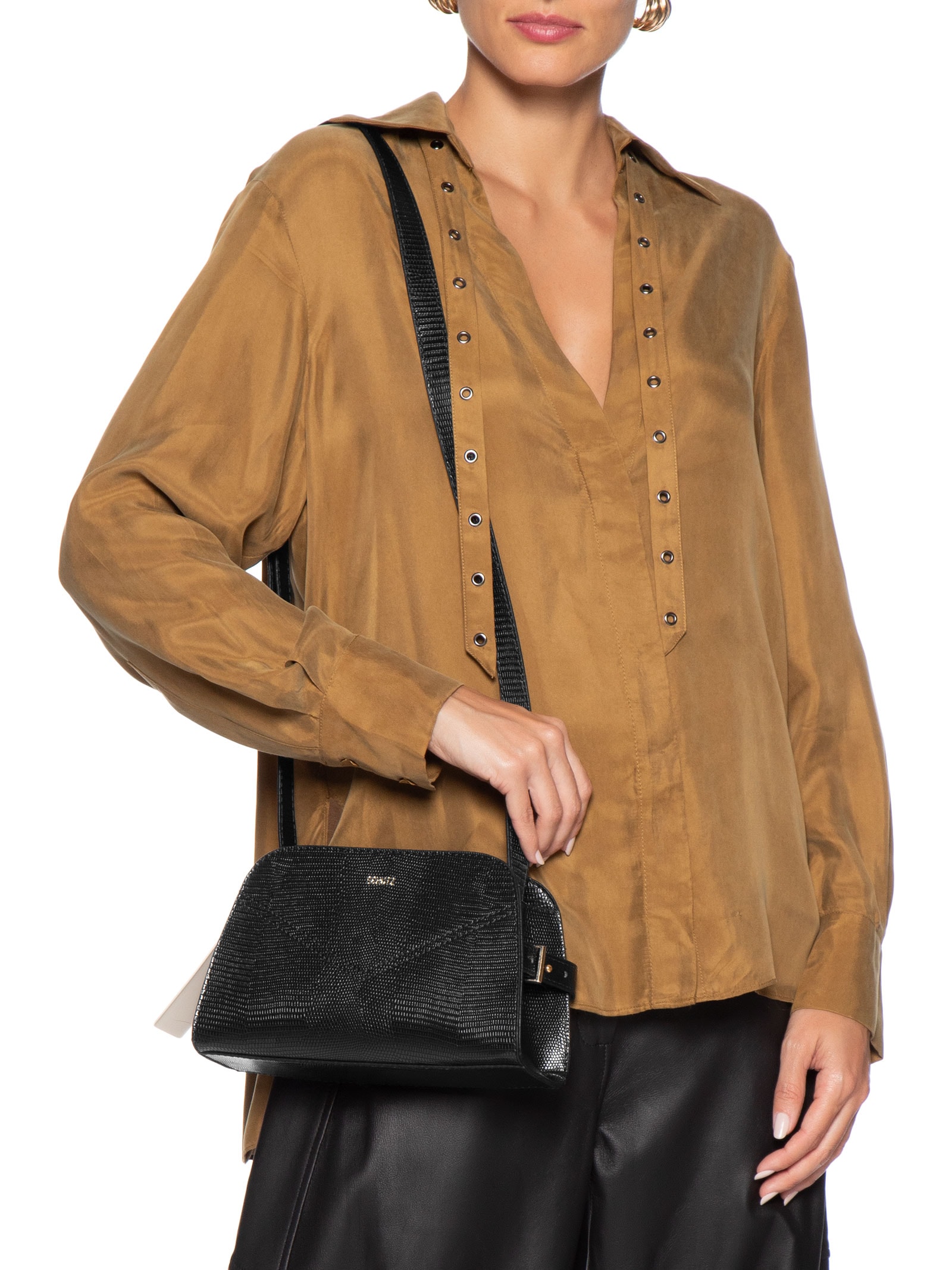 Bolsa Feminina Pequena Lizard Tecno Preto Schutz