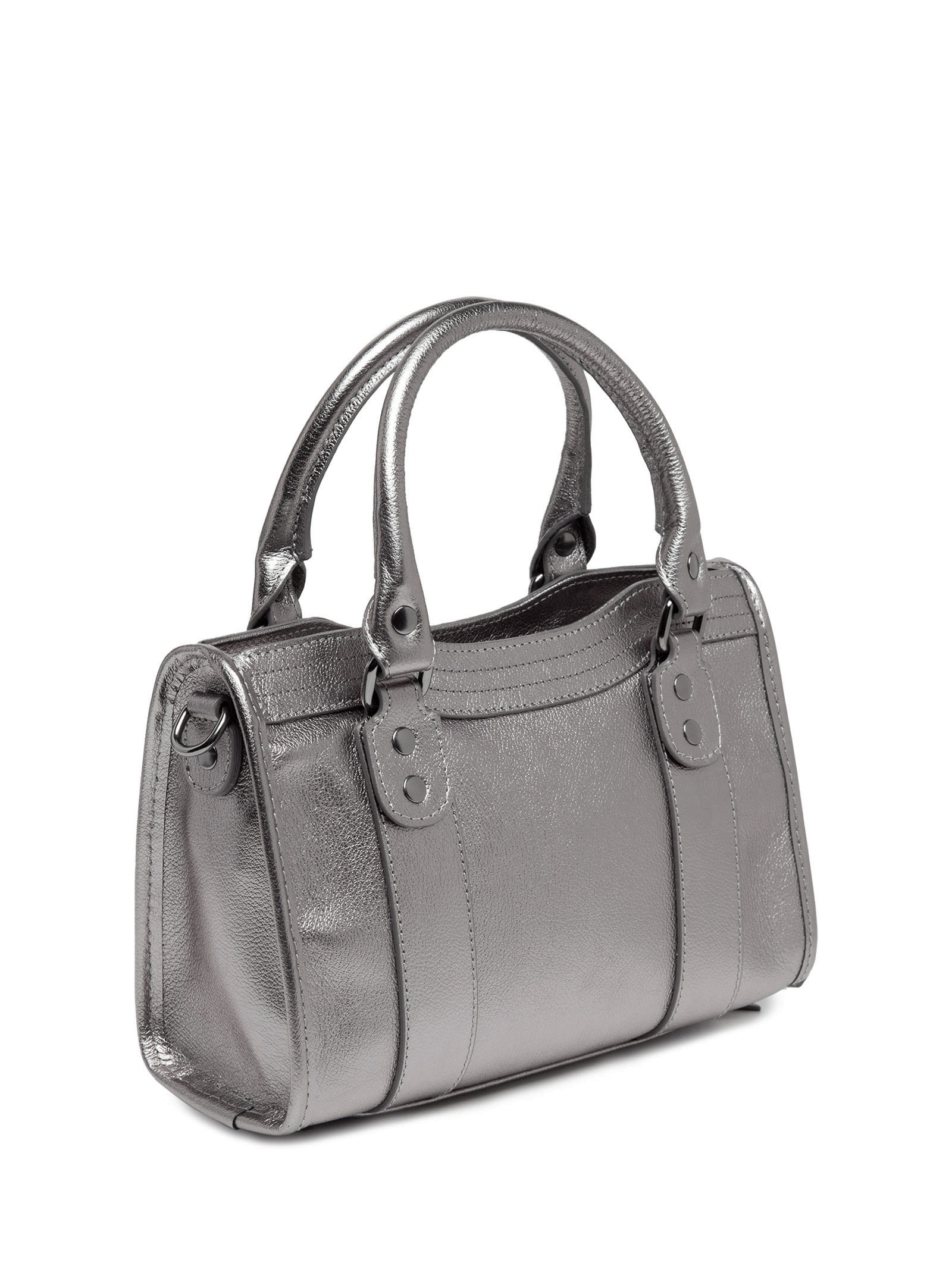 Bolsa Feminina Pequena Metal Leather Prateado Luiza Barcelos