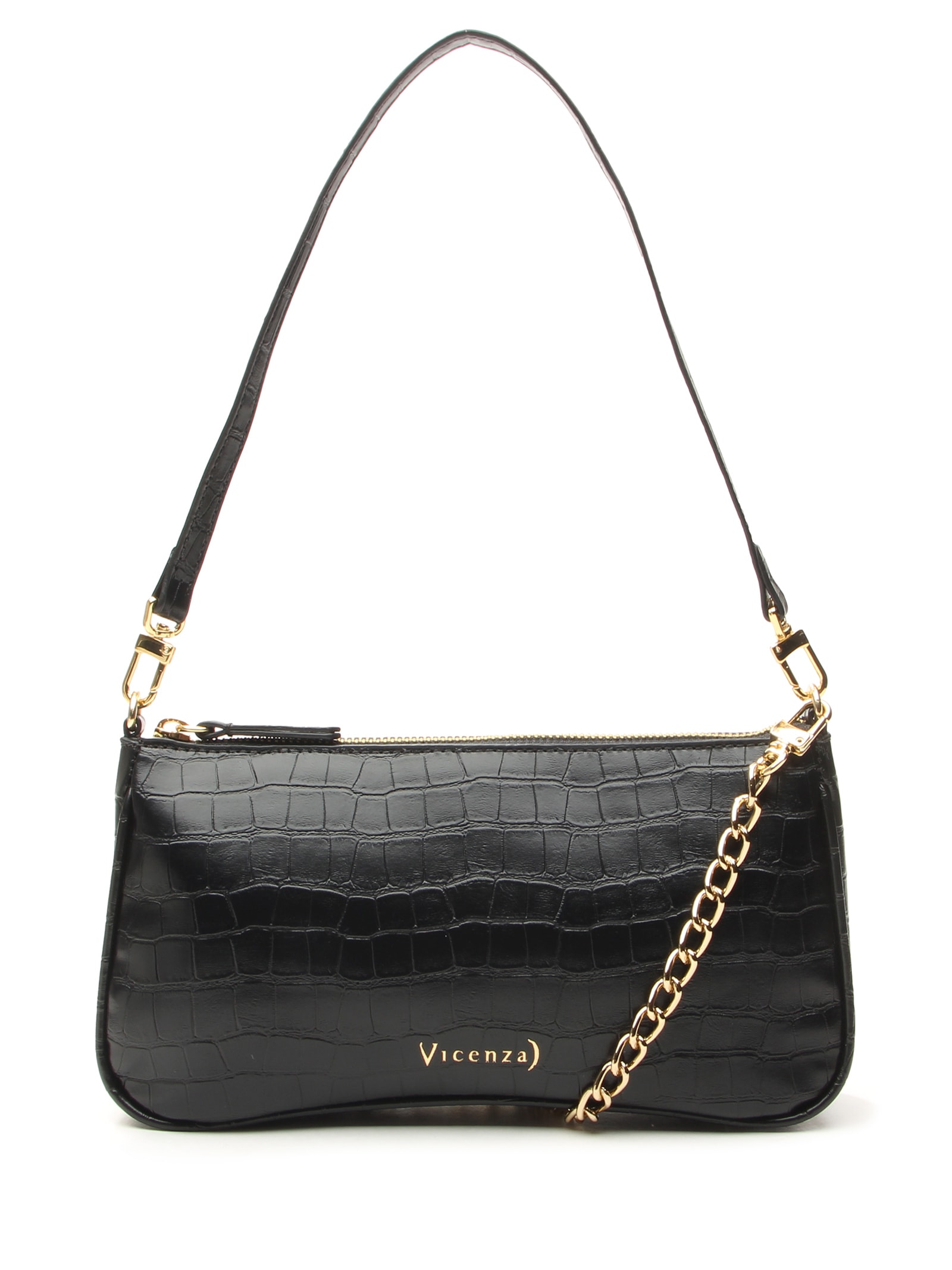 Bolsa Feminina Pequena Shoulder Croco Other Preto Vicenza