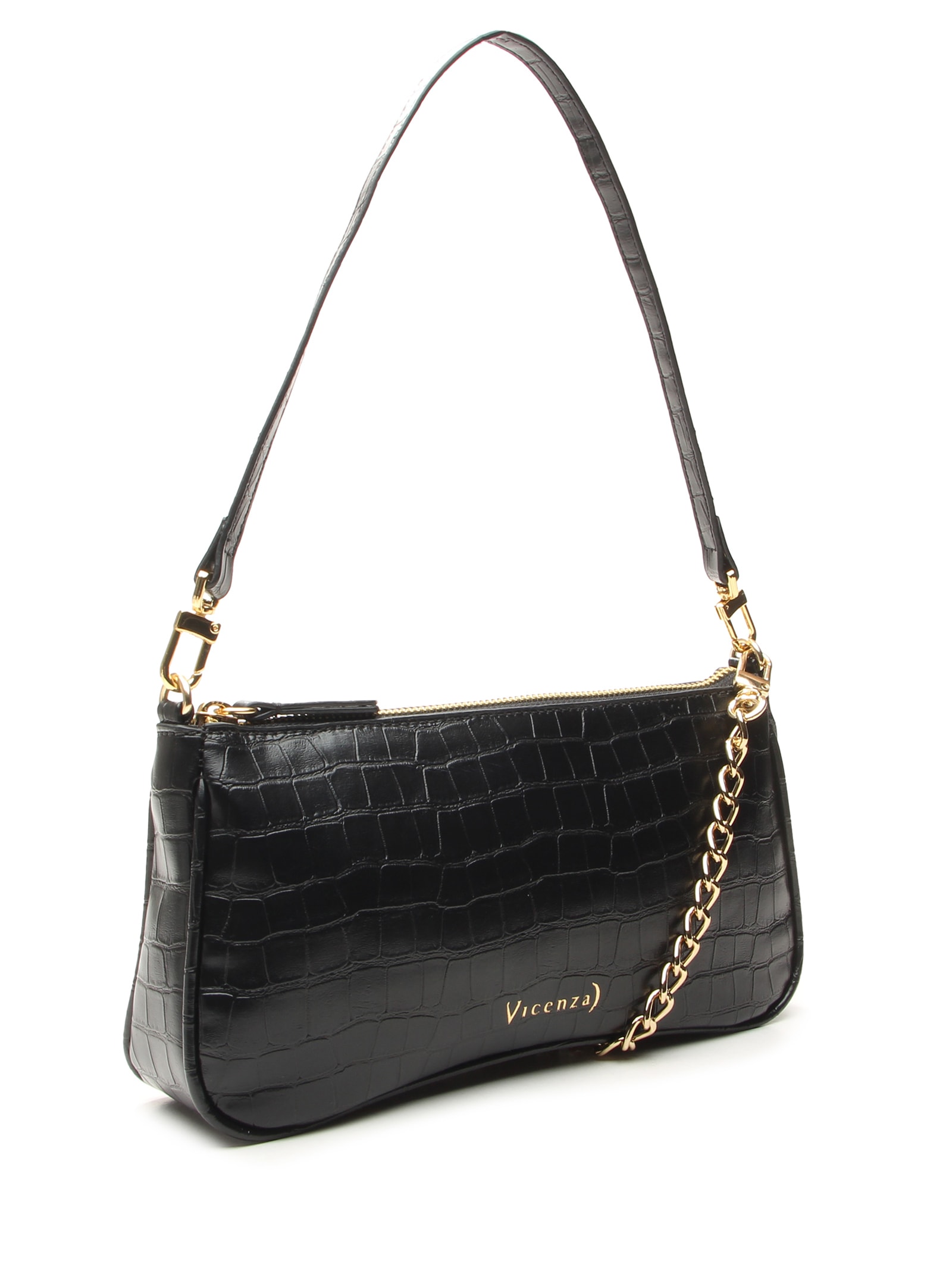Bolsa Feminina Pequena Shoulder Croco Other Preto Vicenza
