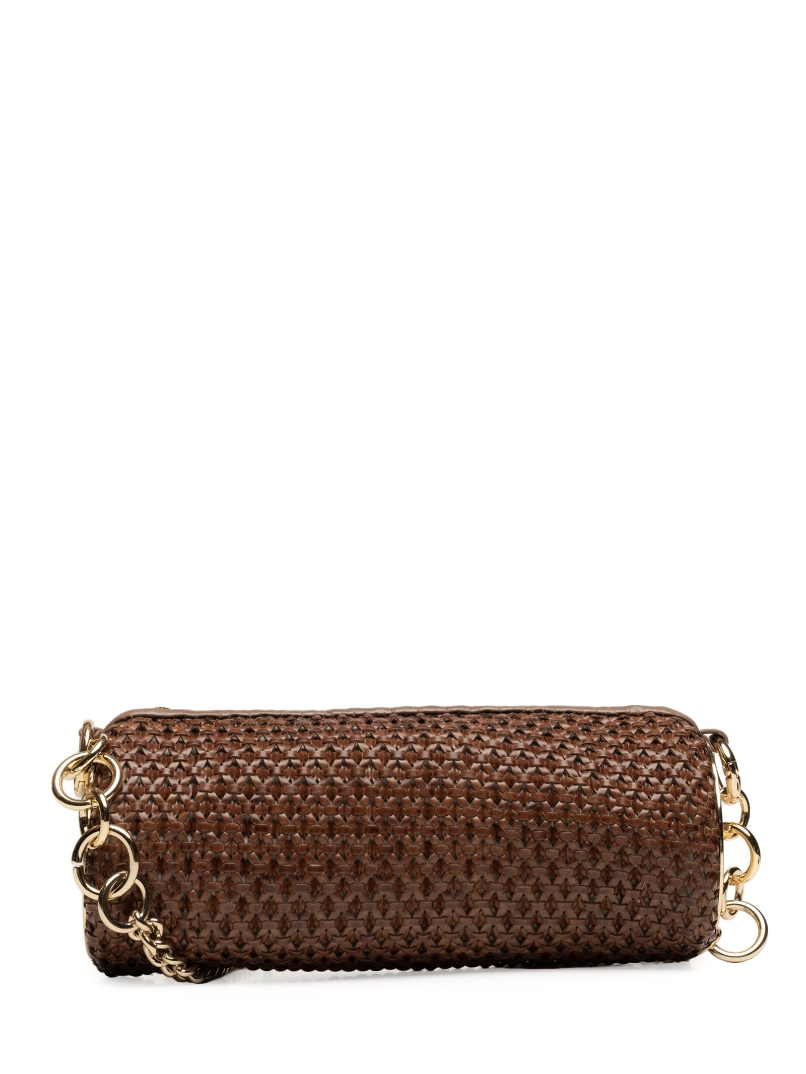 Bolsa Feminina Pequena Shoulder Tressê Metal Redondo Marrom Lança Perfume