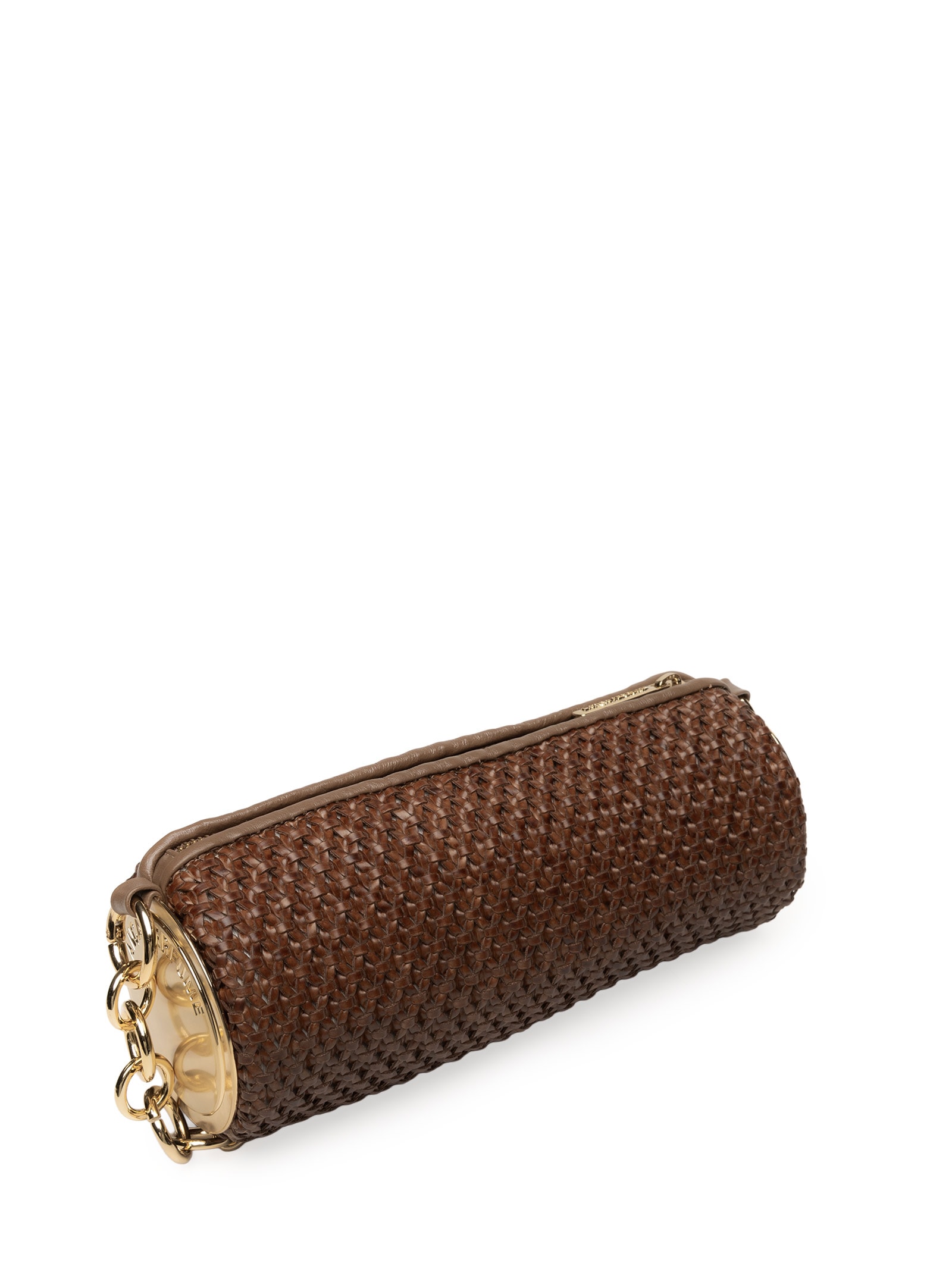Bolsa Feminina Pequena Shoulder Tressê Metal Redondo Marrom Lança Perfume