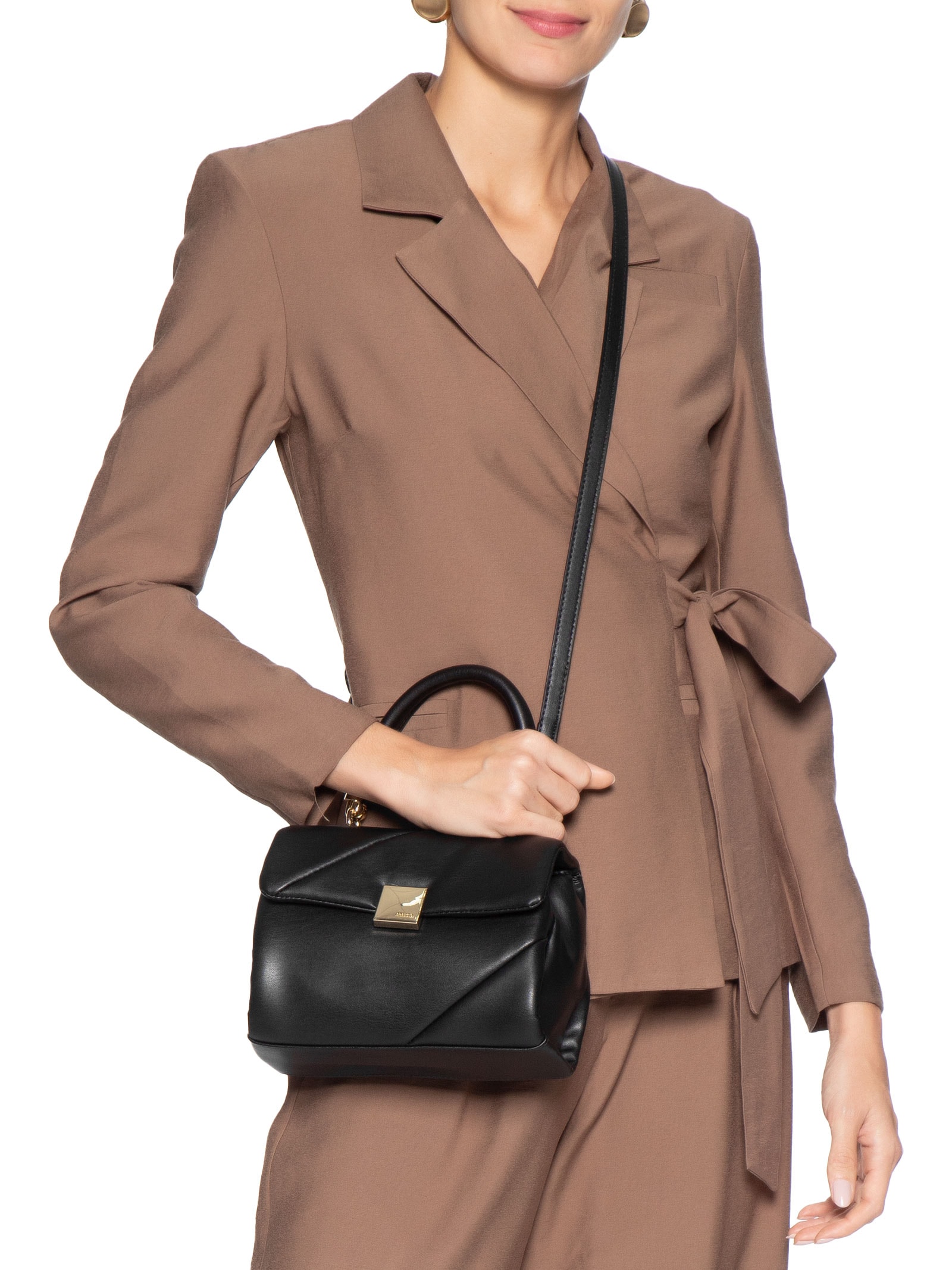 Bolsa Feminina Pequena Tiracolo Eco Soft Calf Preto Arezzo