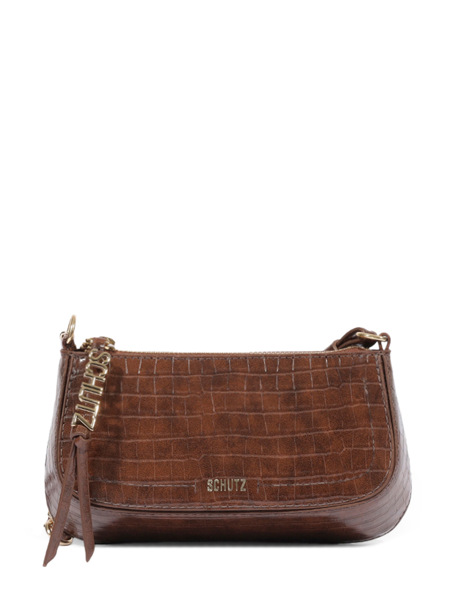 Bolsa Feminina Pequena Tiracolo Tina Croco Corrente Marrom Schutz