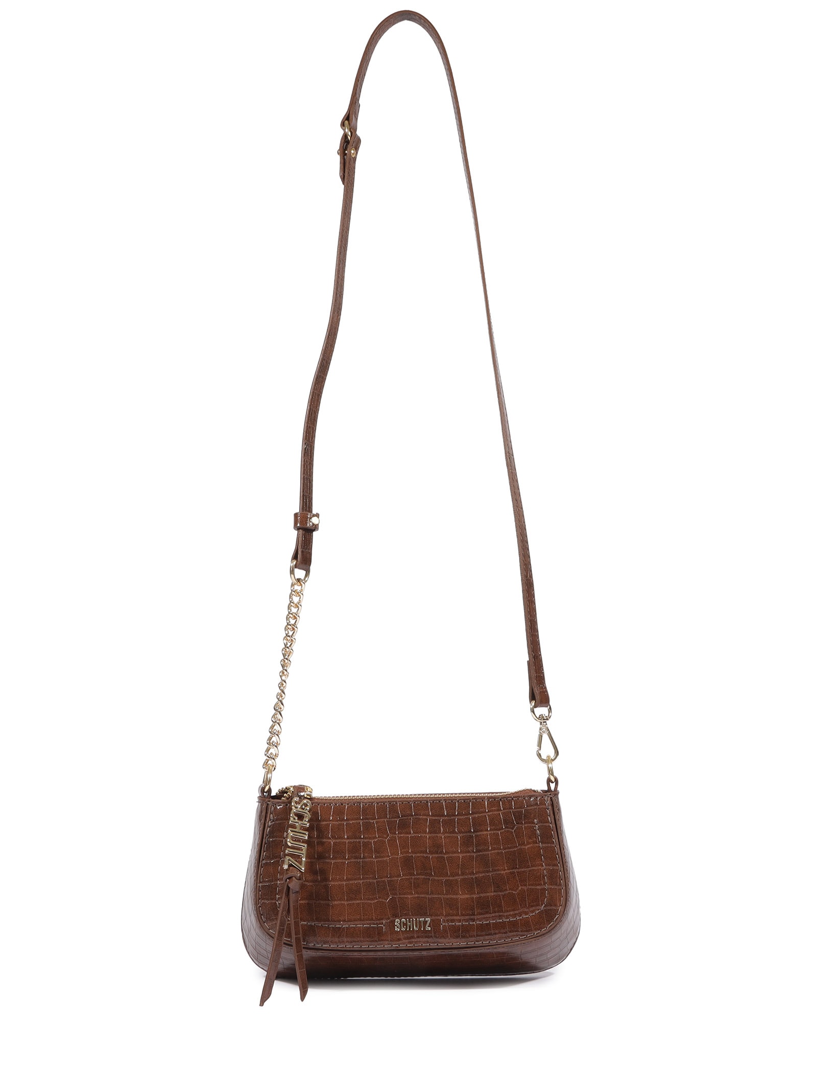Bolsa Feminina Pequena Tiracolo Tina Croco Corrente Marrom Schutz