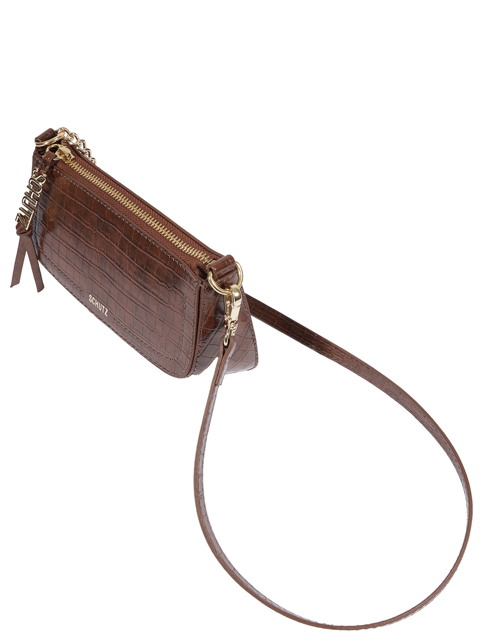 Bolsa Feminina Pequena Tiracolo Tina Croco Corrente Marrom Schutz