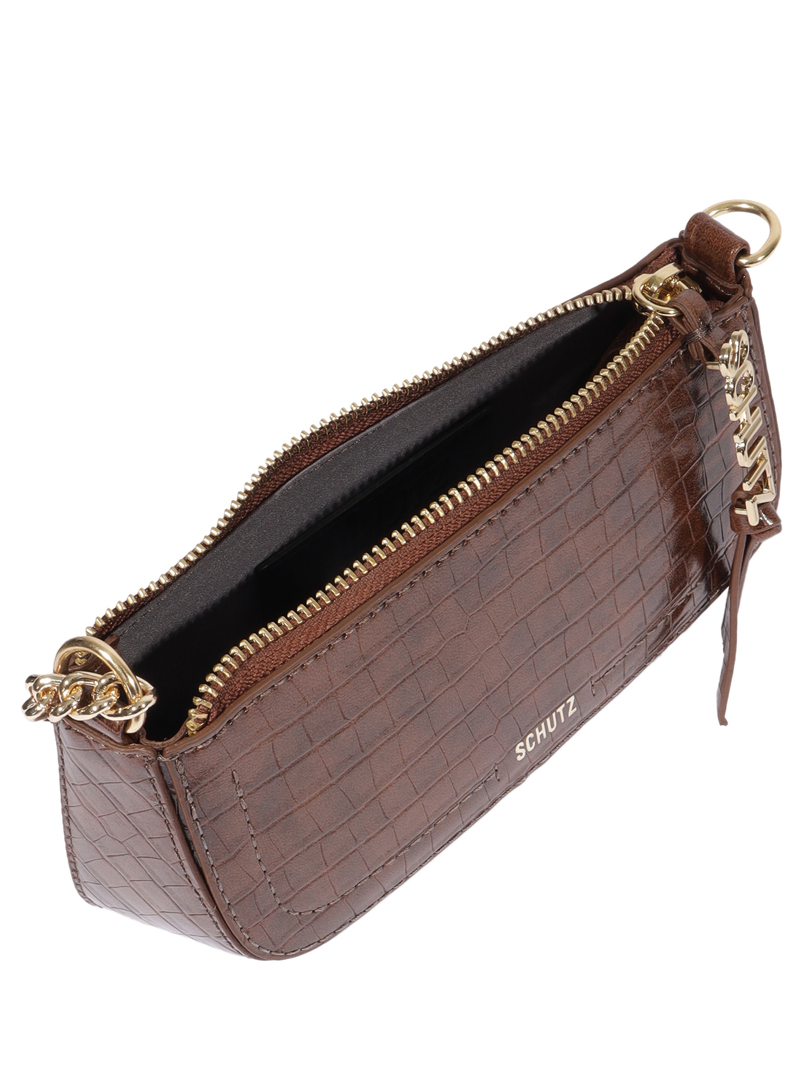Bolsa Feminina Pequena Tiracolo Tina Croco Corrente Marrom Schutz