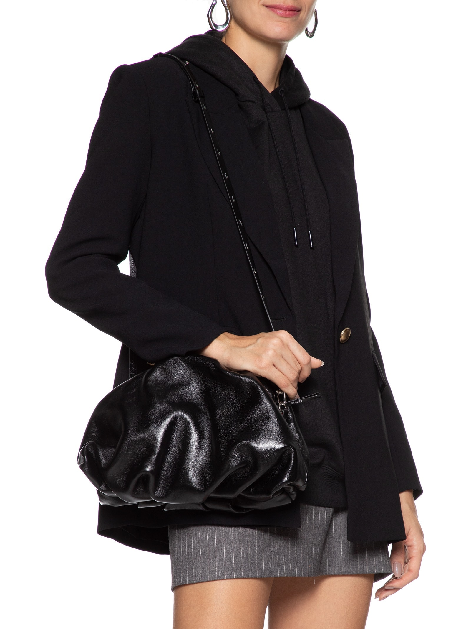 Bolsa Feminina Pouch Bag Couro Preto Schutz