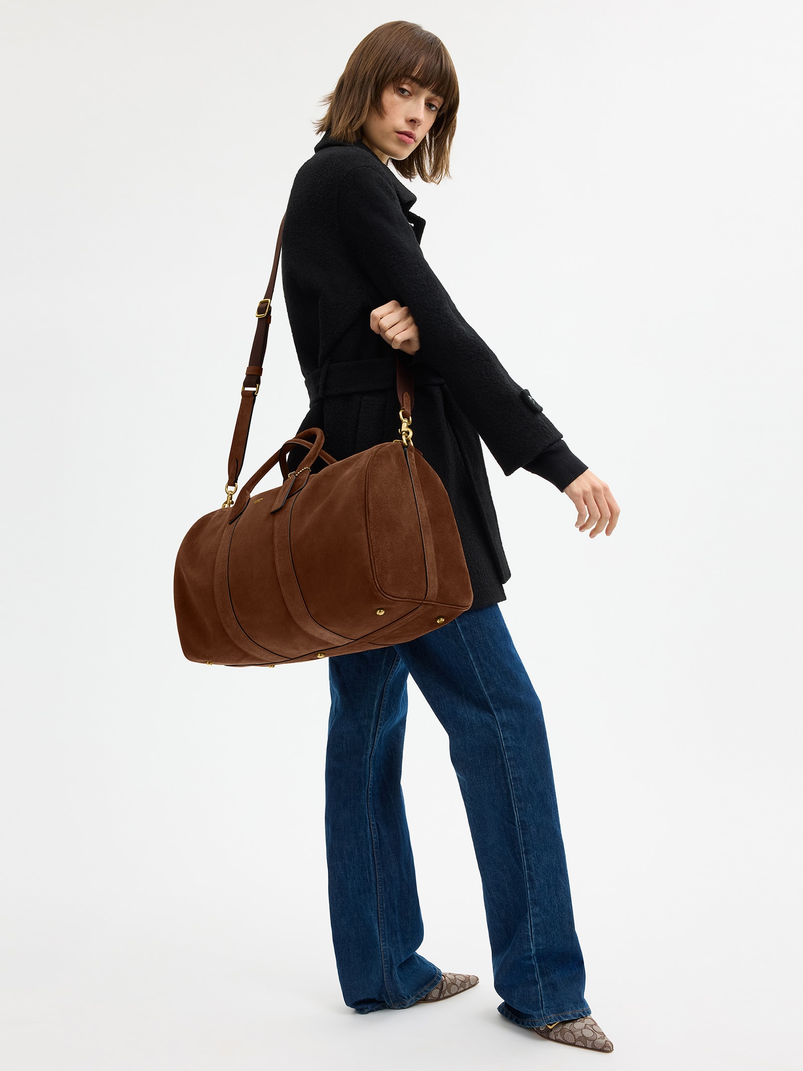 Bolsa Feminina Sacola De Viagem Compass Suede Marrom Coach