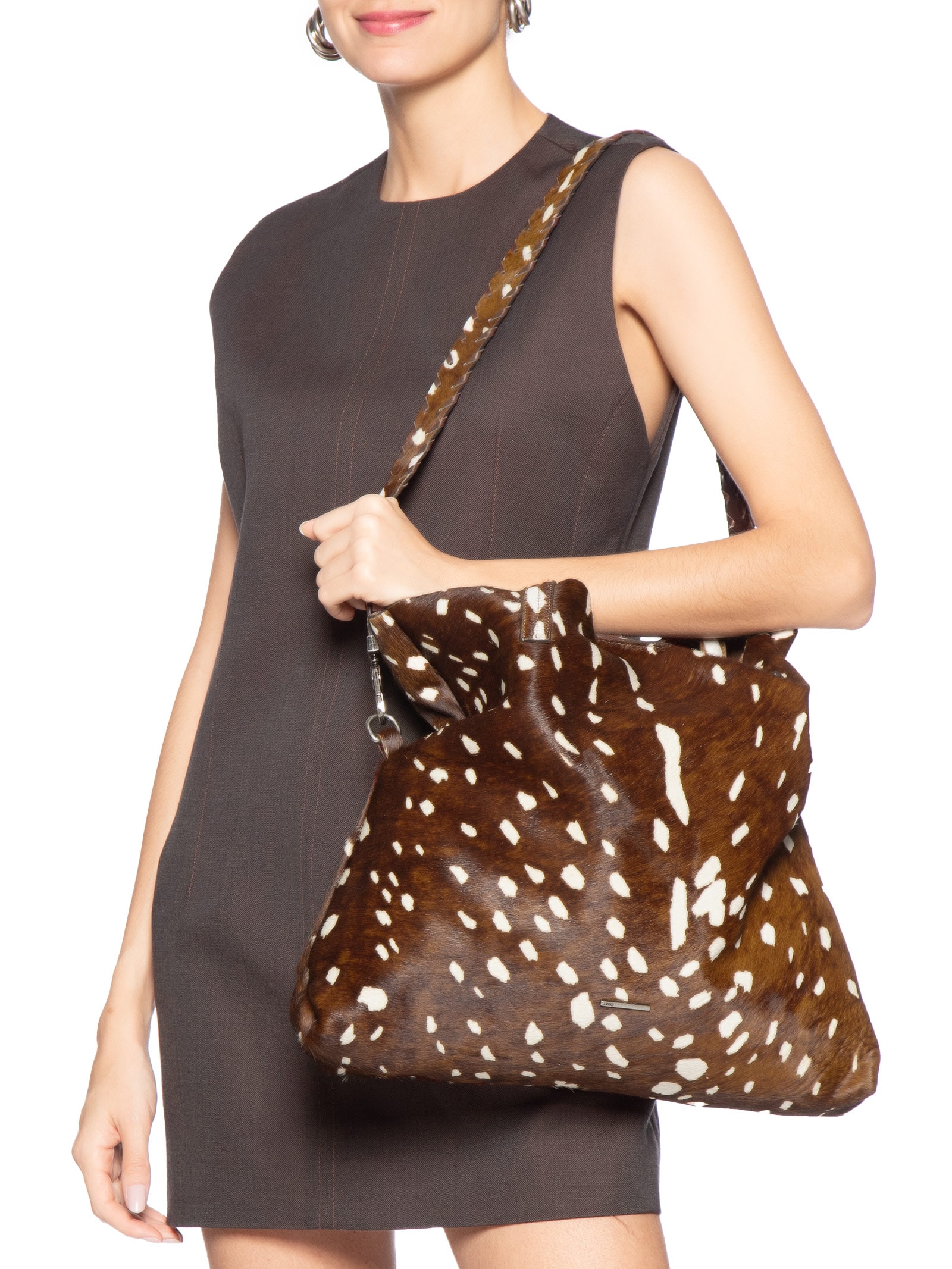 Bolsa Feminina Shopping Bag De Couro Marrom Animale