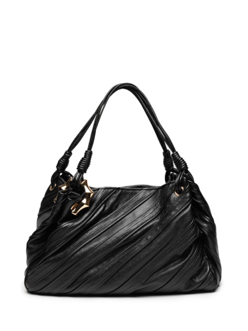 Bolsa Feminina Shopping Couro Grande Costuras - Preto