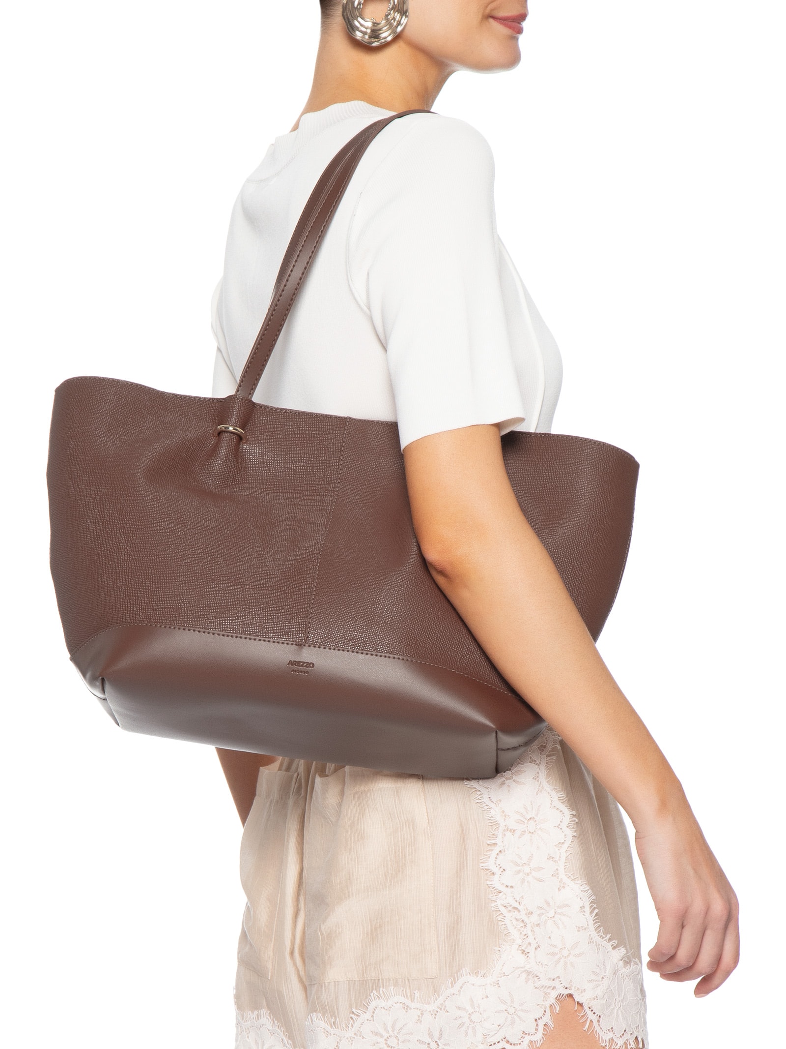 Bolsa Feminina Shopping Grande Metais Dourados Marrom Arezzo