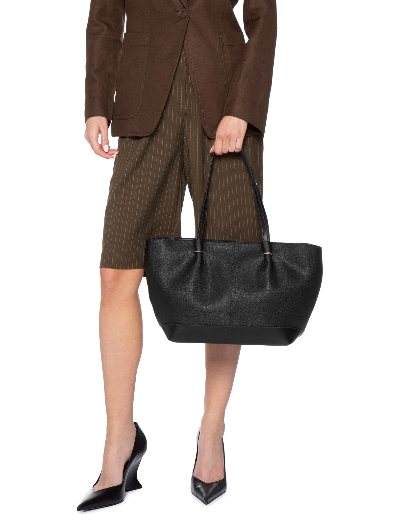 Bolsa Feminina Shopping Grande Metais Dourados Preto Arezzo