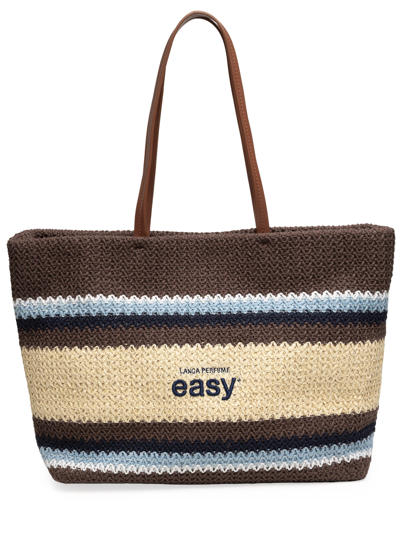 Bolsa Feminina Shopping Listras Tramada Easy Marrom Lança Perfume