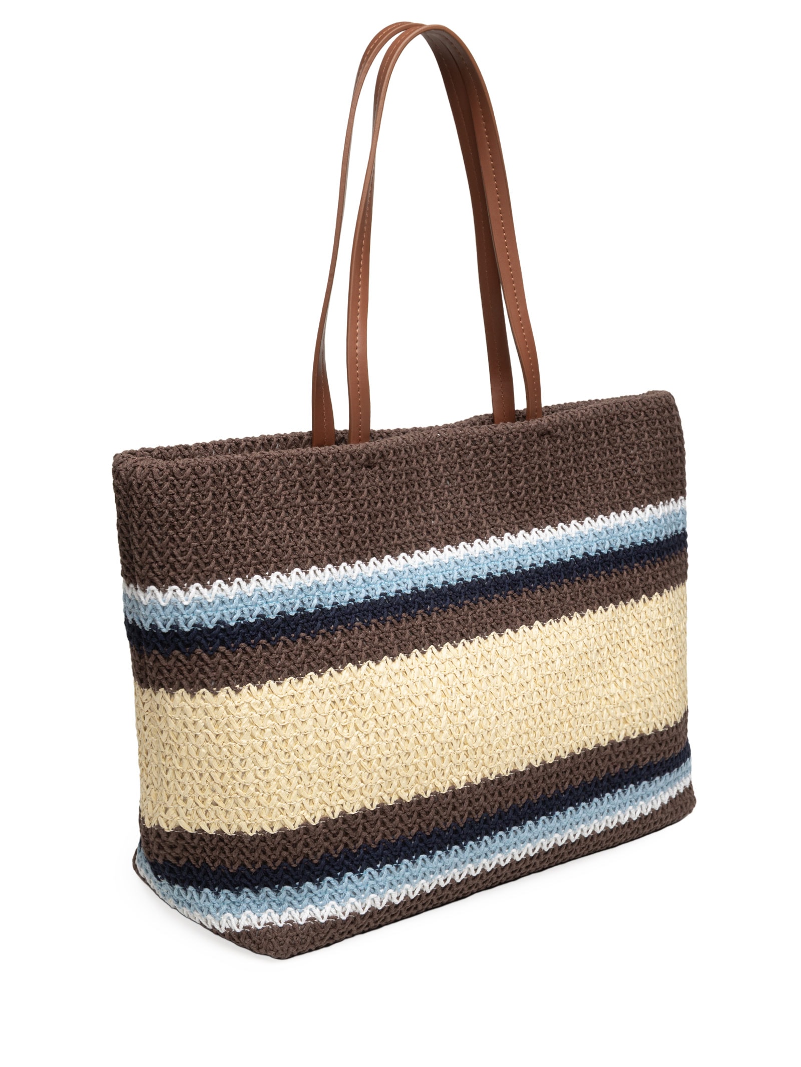 Bolsa Feminina Shopping Listras Tramada Easy Marrom Lança Perfume