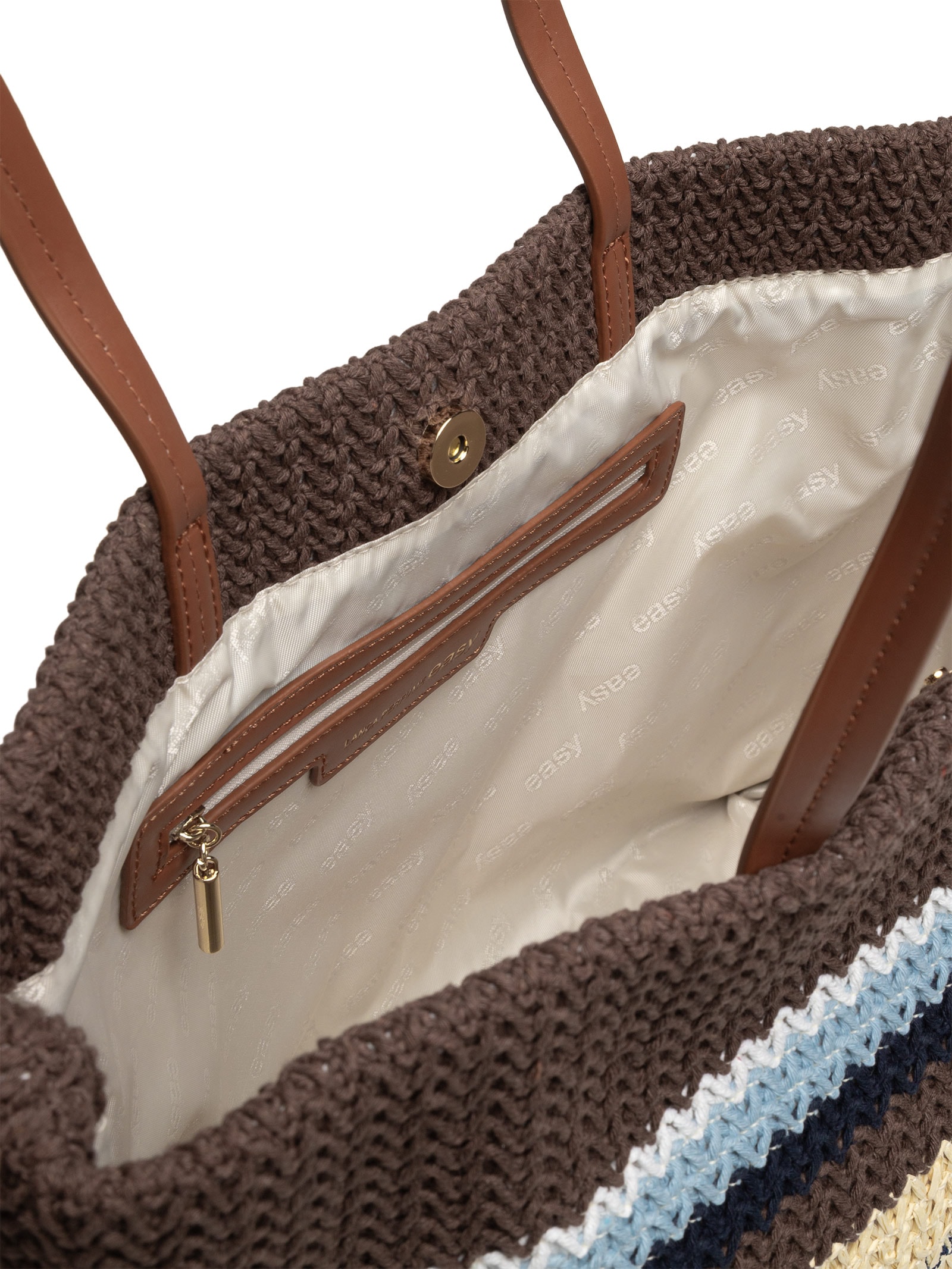Bolsa Feminina Shopping Listras Tramada Easy Marrom Lança Perfume