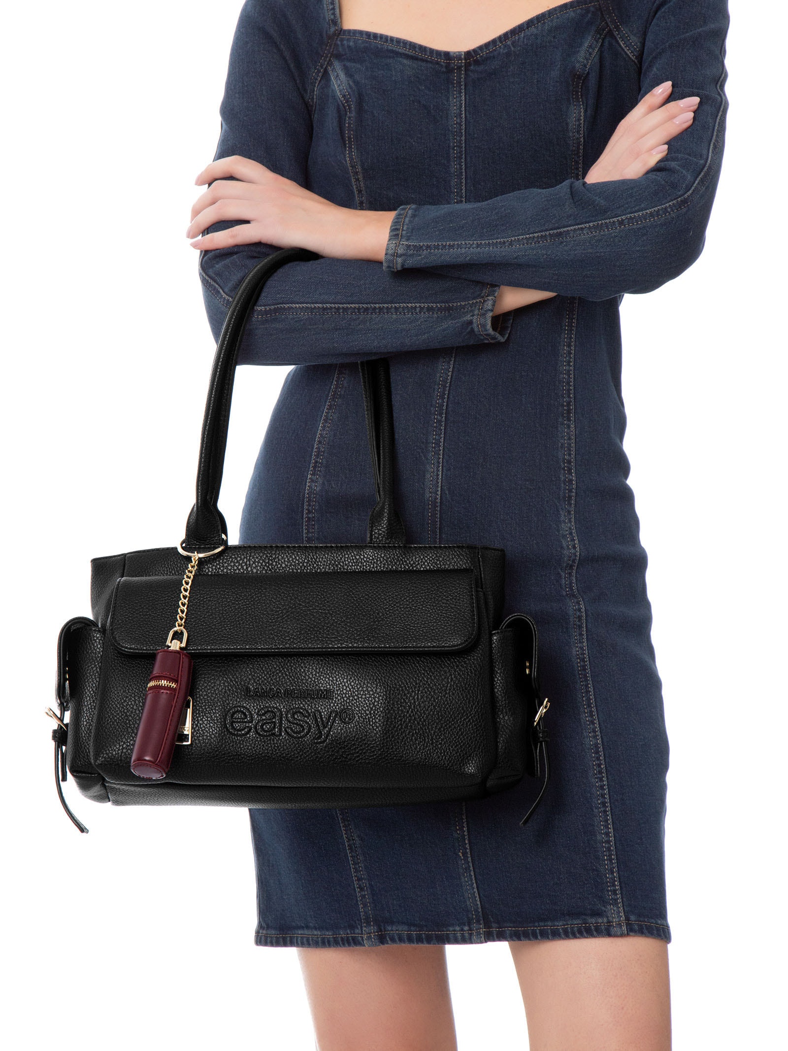 Bolsa Feminina Shoulder Bolsos E Porta Batom Preto Lança Perfume
