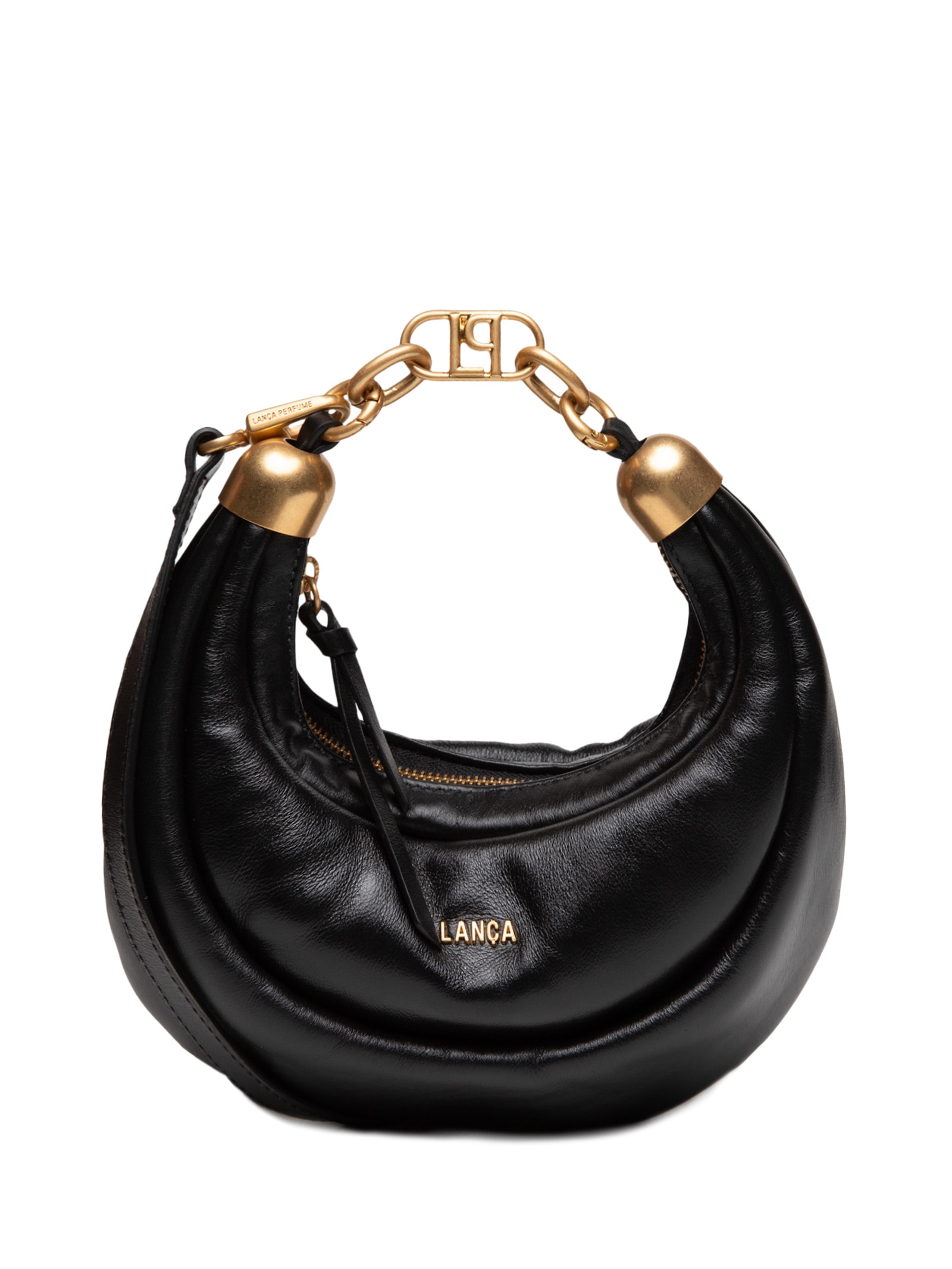 Bolsa Feminina Shoulder Com Elo Couro Pequena Preto Lança Perfume