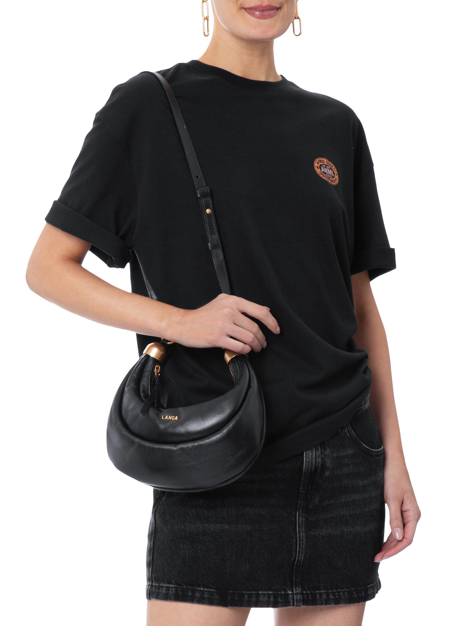 Bolsa Feminina Shoulder Com Elo Couro Pequena Preto Lança Perfume