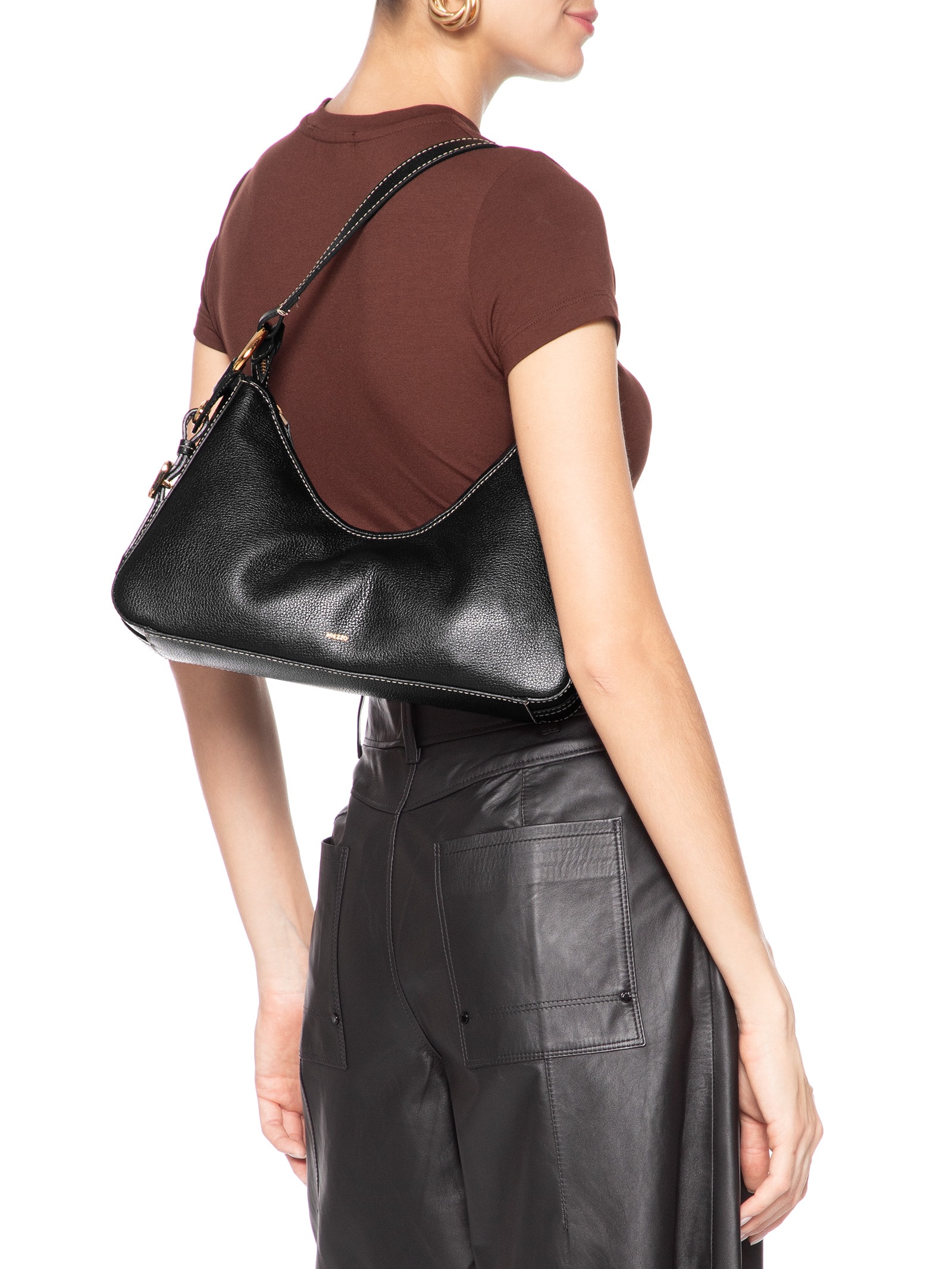 Bolsa Feminina Shoulder Couro Média Metais Preto Arezzo + Lenny Niemeyer